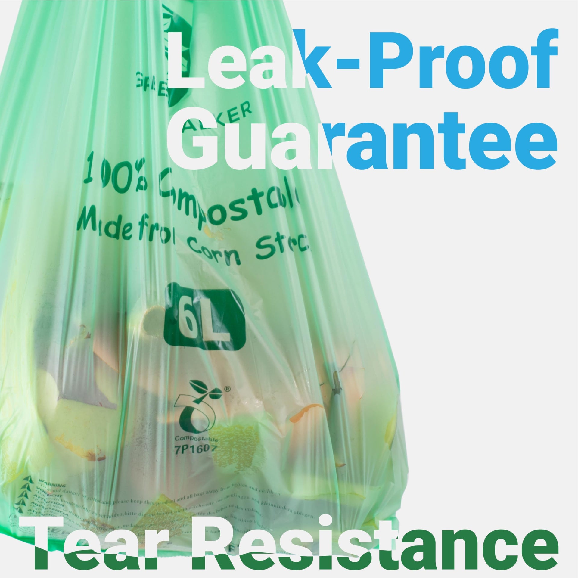 100% Compostable Trash Bags with Tie Handles (150 Count)