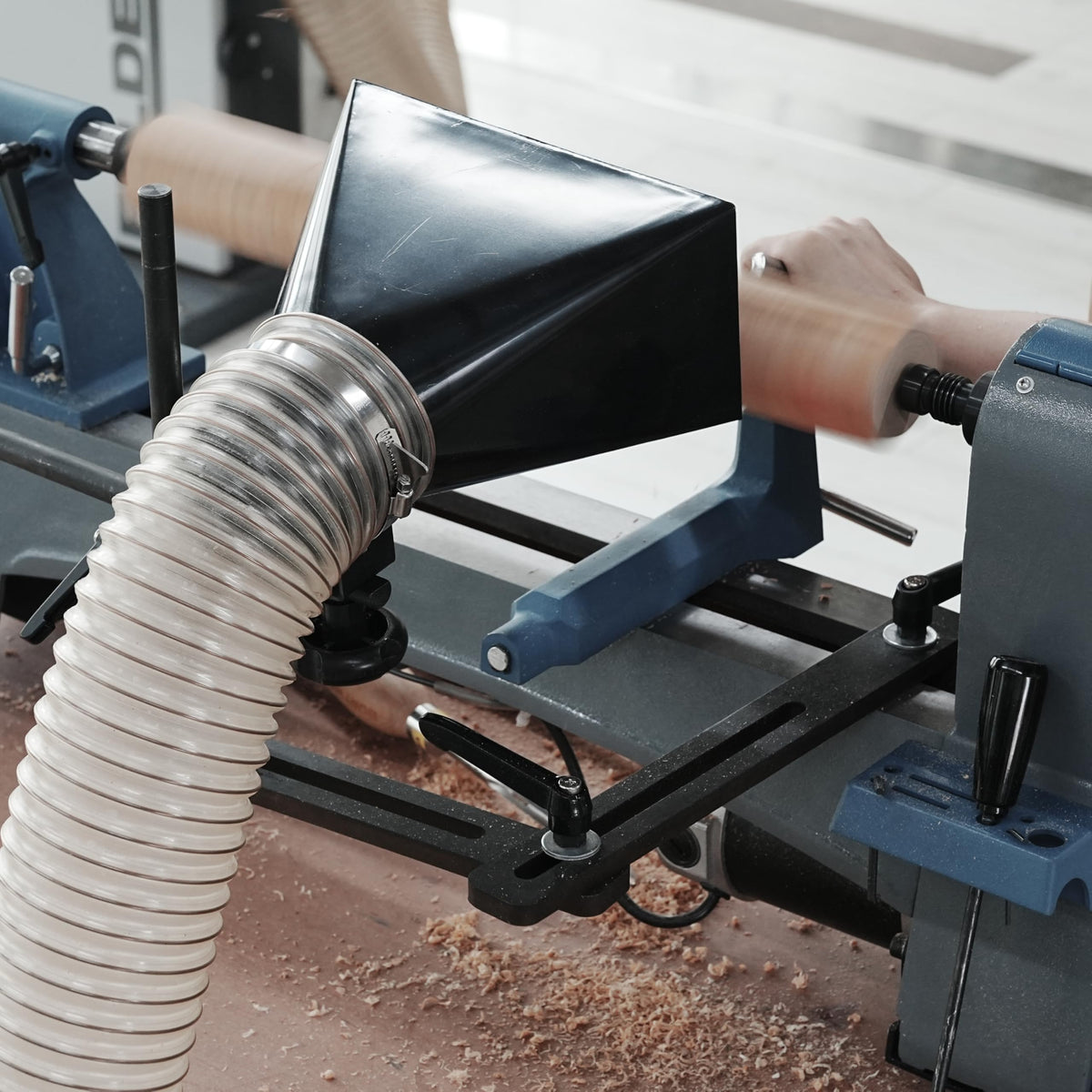 Woodturning Dust Hood Installed on Woodlathe for Effective Dust Extraction Collection