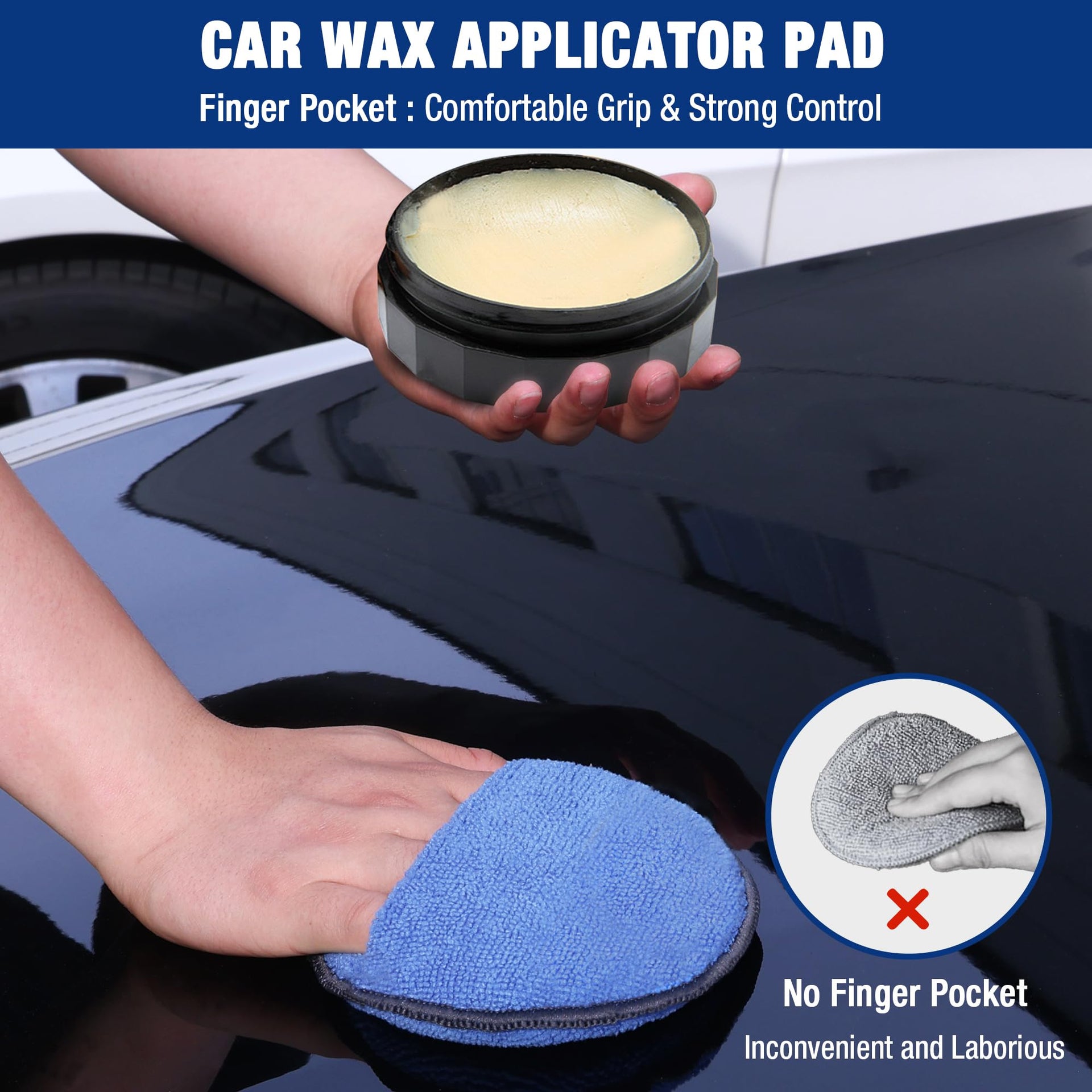 18 Pack Car Microfiber Wax Applicator Pads with Finger Pocket (18 Count)