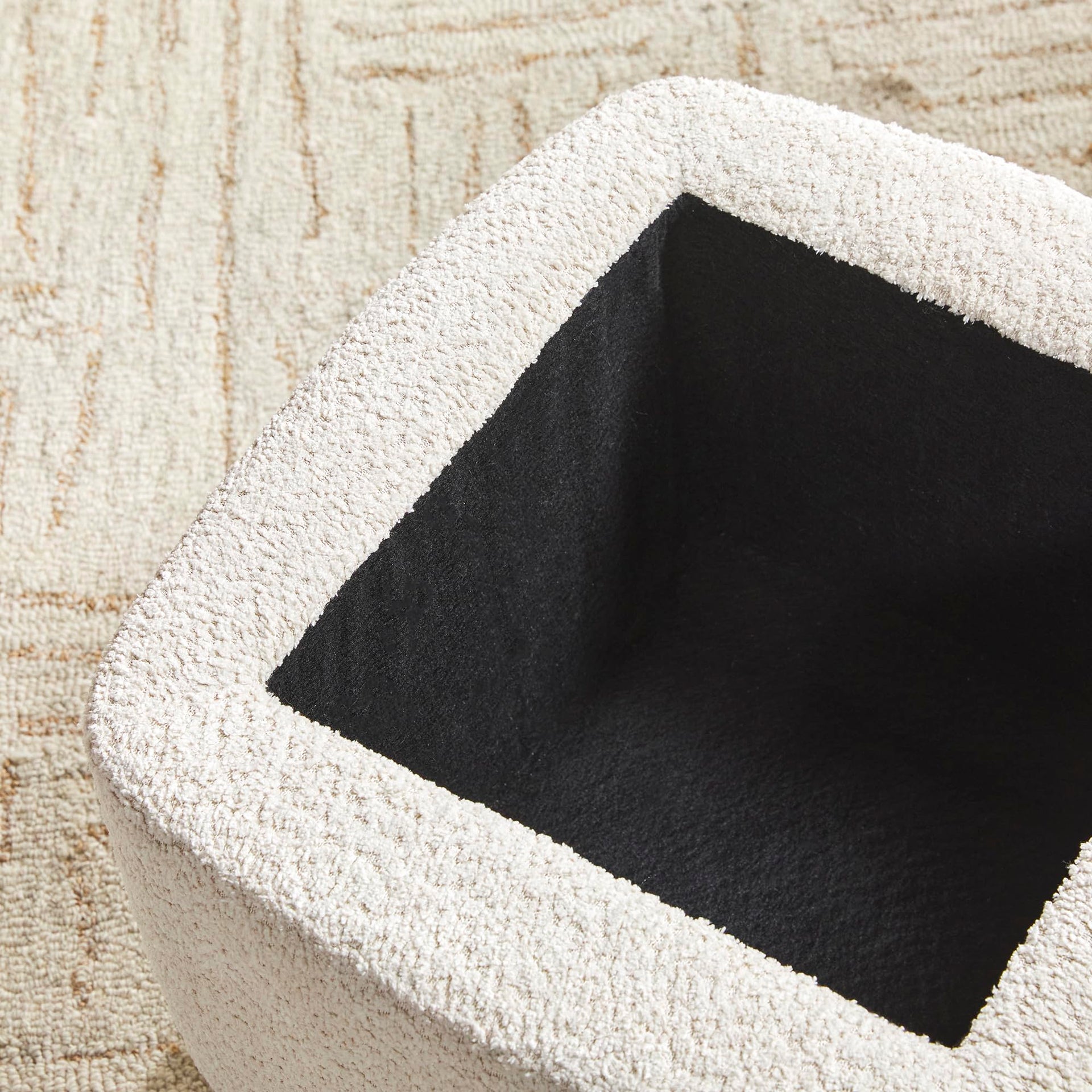 Linley Contemporary Small Storage Bouclé Ottoman with Wood Legs