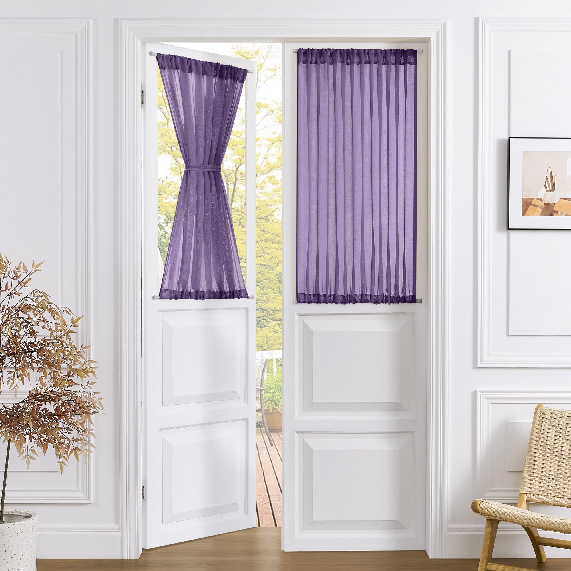 Small Sheer Door Curtain Closet Linen Textured Curtain Sheers Doorway Light Filtering Voile French Door Rod Pocket Curtains Patio Glass Doors