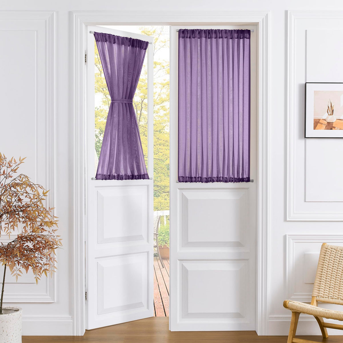 Sheer Door Curtains Closet Linen Textured Curtain Sheers Doorway Light Filtering Voile French Doors Rod Pocket Curtains Patio Glass Door
