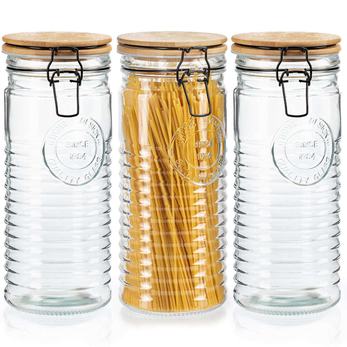 Tall Glass Pasta Storage Containers with Airtight Clasp Lids