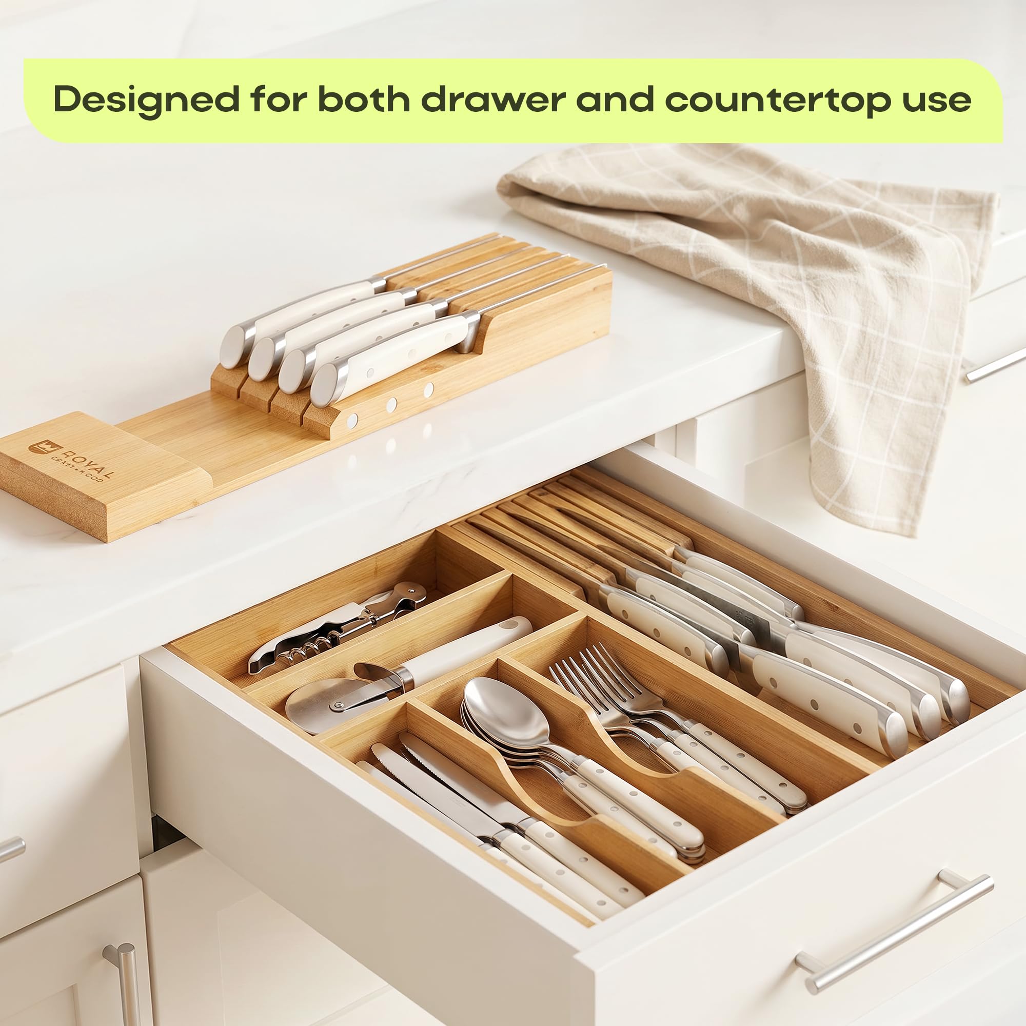 Drawer Organizer with Knife Block for Kitchen Organization