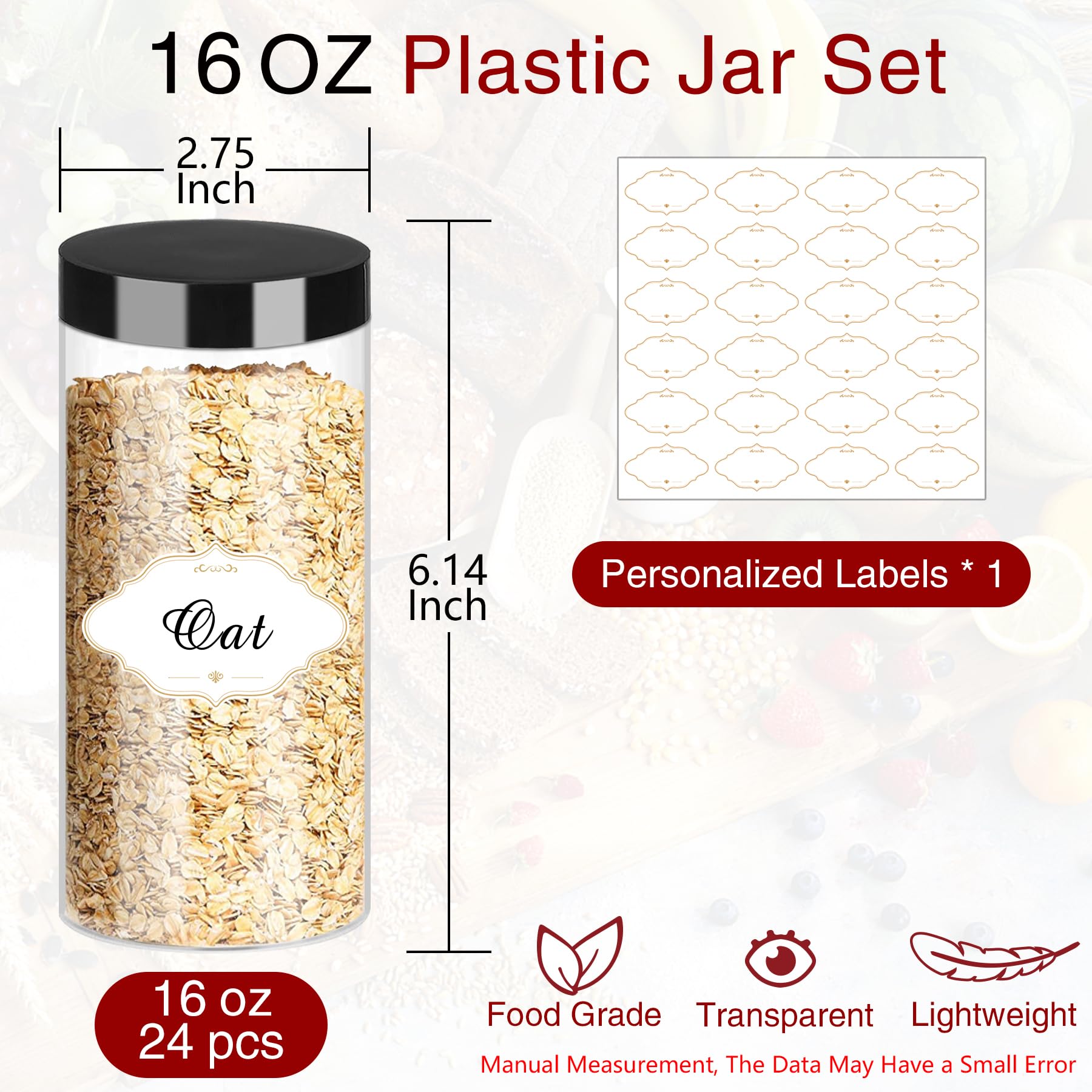 16 OZ Plastic Jars with Lids (24 Count)