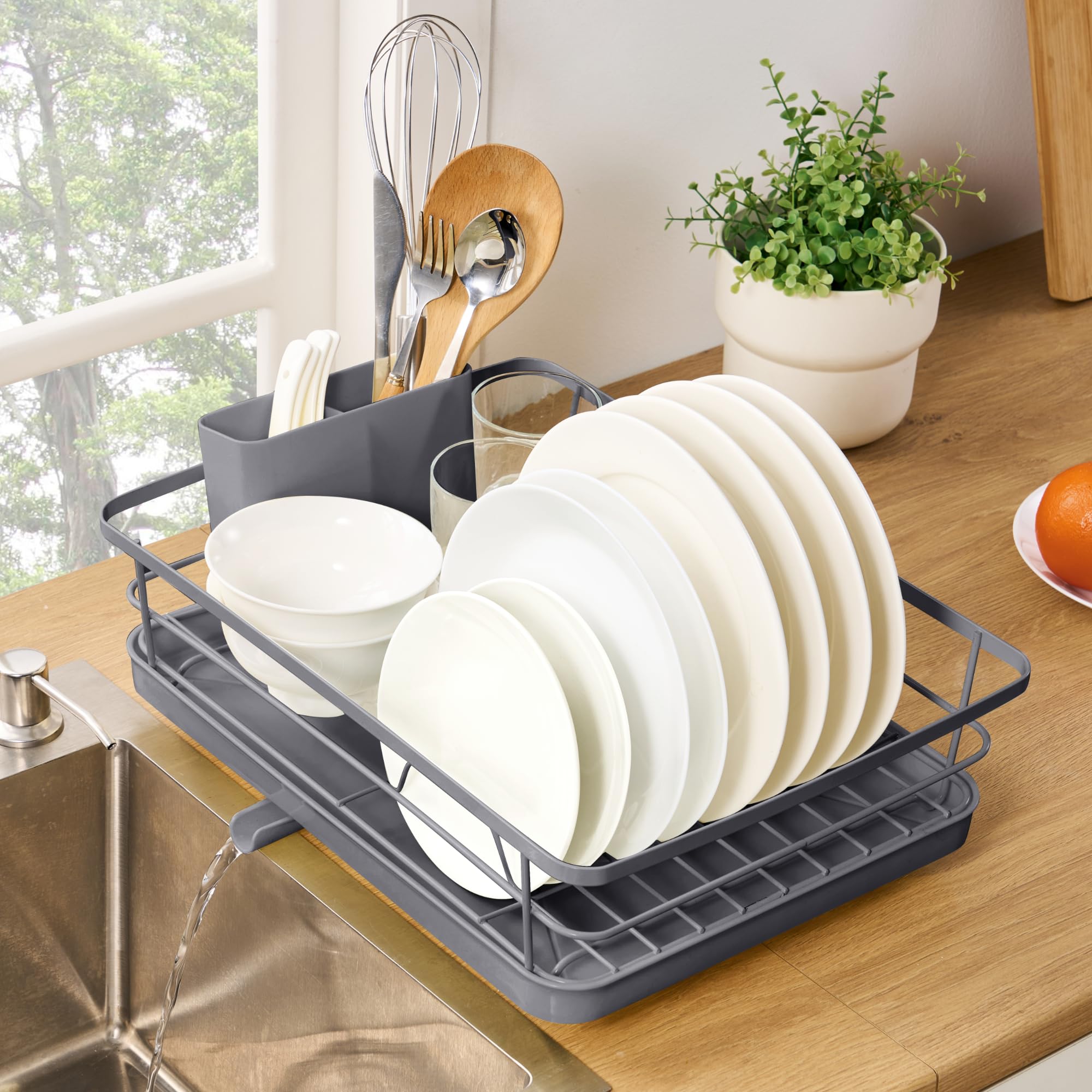 Dish Drying Rack 3 Piece Dish Drainer with Drainboard Set for Kitchen Counter