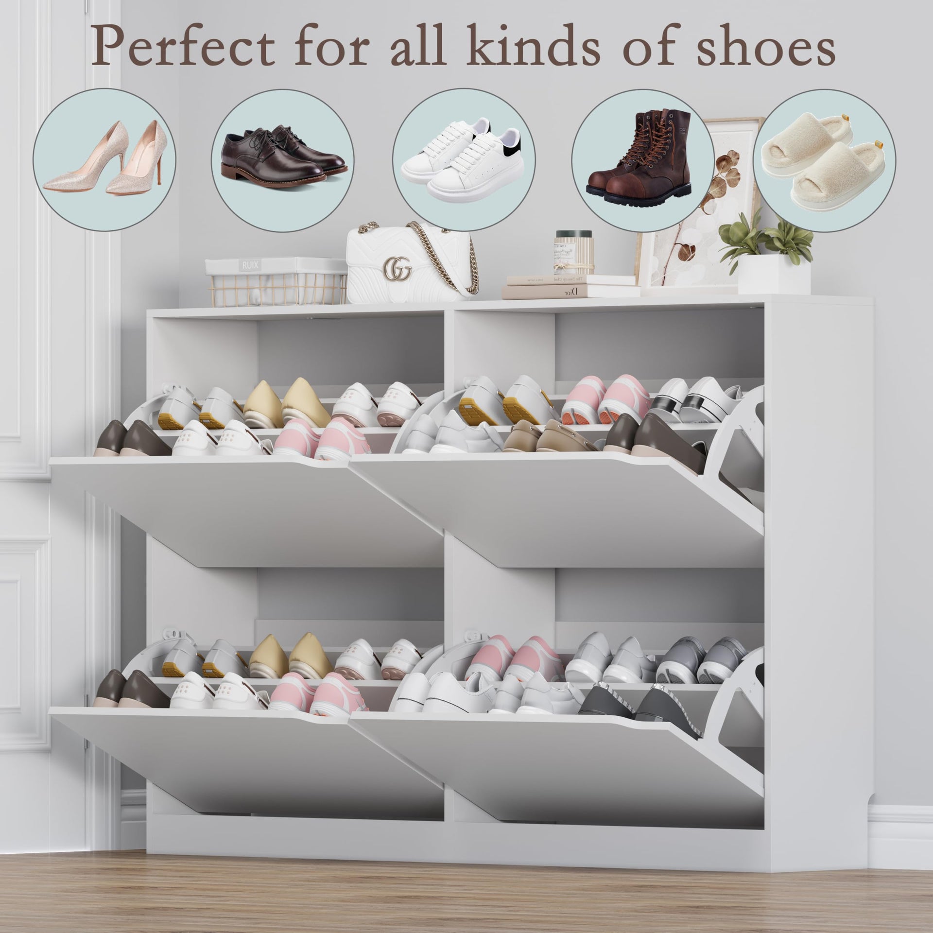 Shoe Cabinet with 4 Flip Drawers