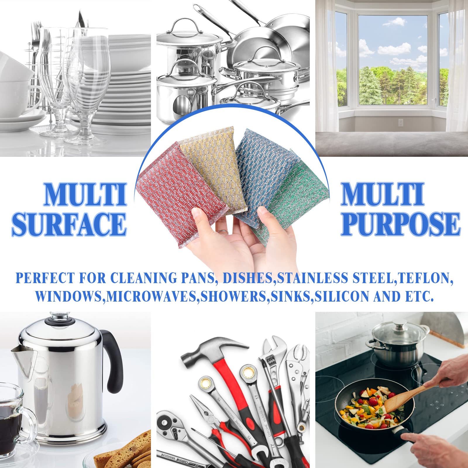 6pcs Stainless Steel Scrubber 2pcs Heavy Duty Scrub Sponges 1pcs Dish Clean Towel for Kitchens Bathroom and More (9 Count)