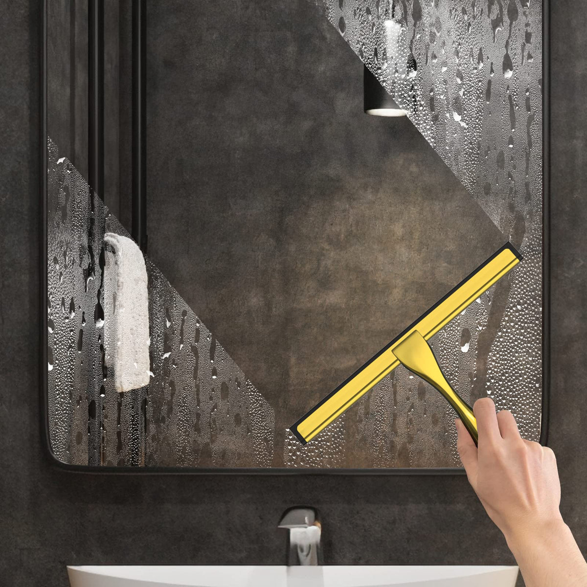All Purpose Stainless Steel Shower Squeegee for Shower Doors with 2 Adhesive Hooks