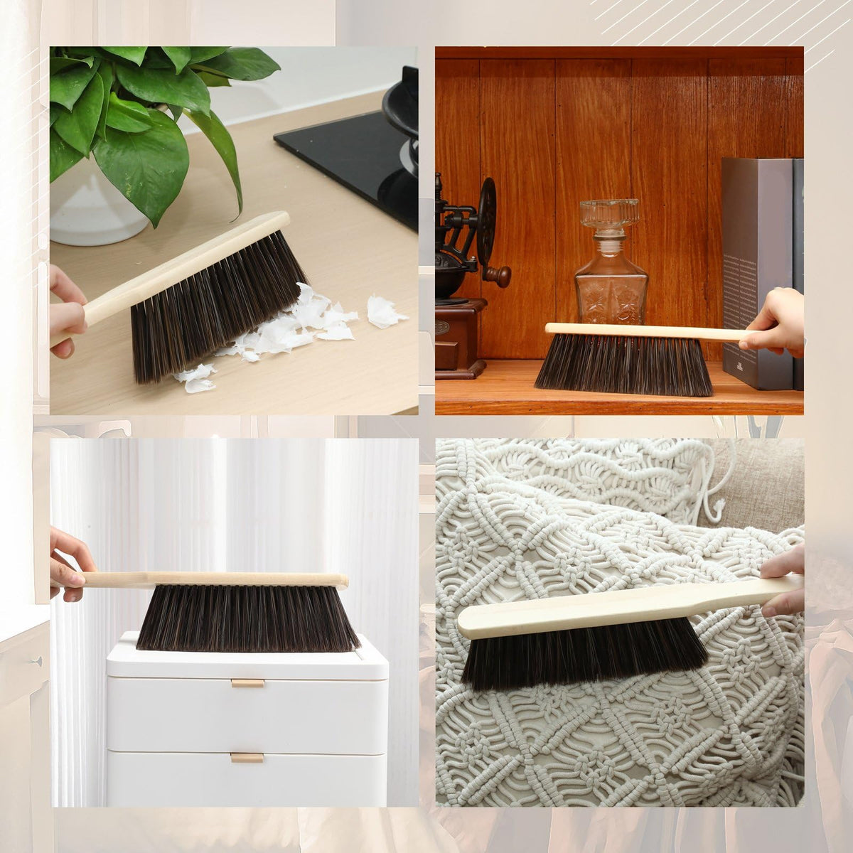 8 Pieces Wooden Dust Brush Bulk Hand Broom Bench Soft Bristle Cleaning Outdoor Furniture Brushes with Long Wood Handle for Cleaning Car Bed Sofa Fireplace Couch Clothes (8 Count)