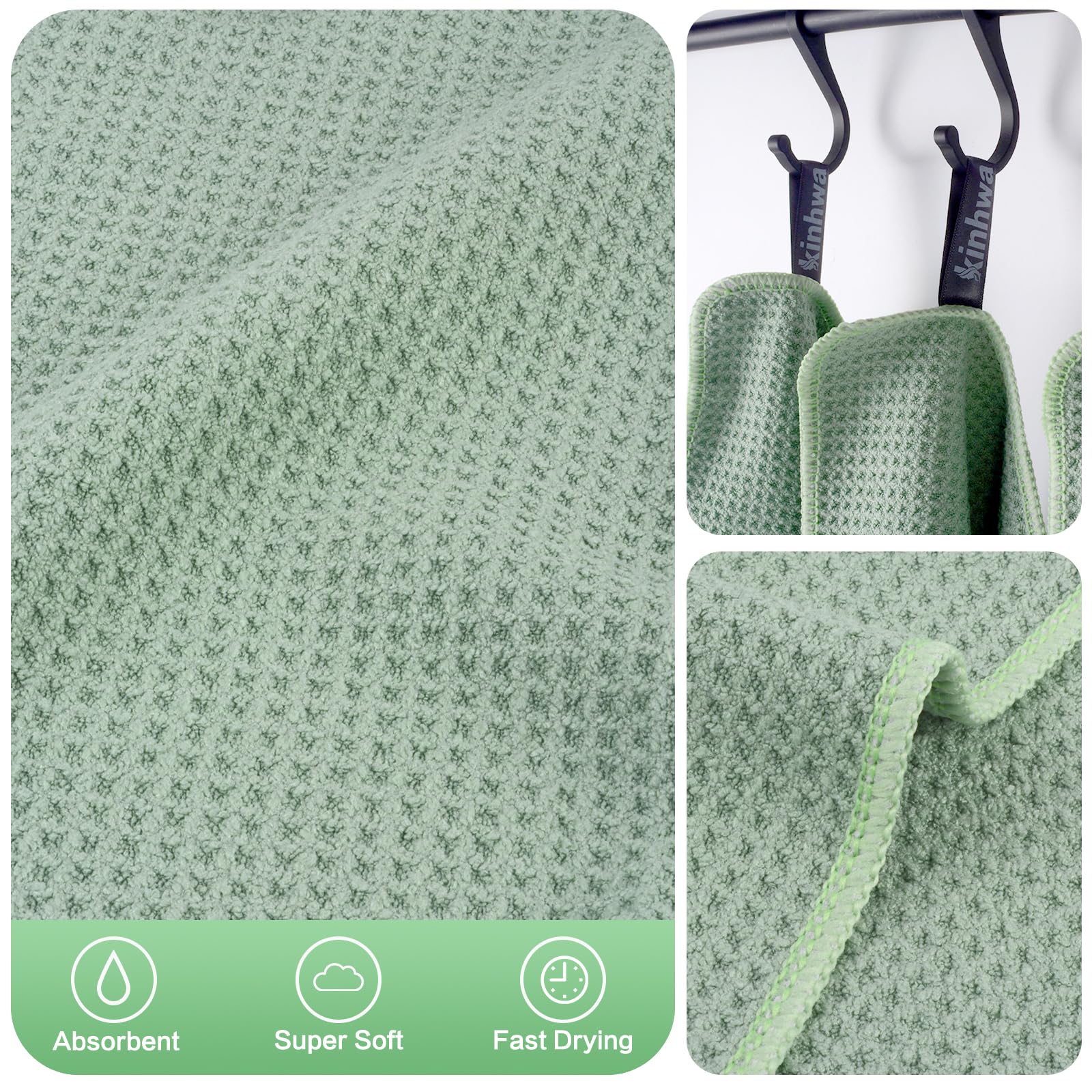 Waffle Microfiber Dish Cloths Green Kitchen Towels (6 Count)