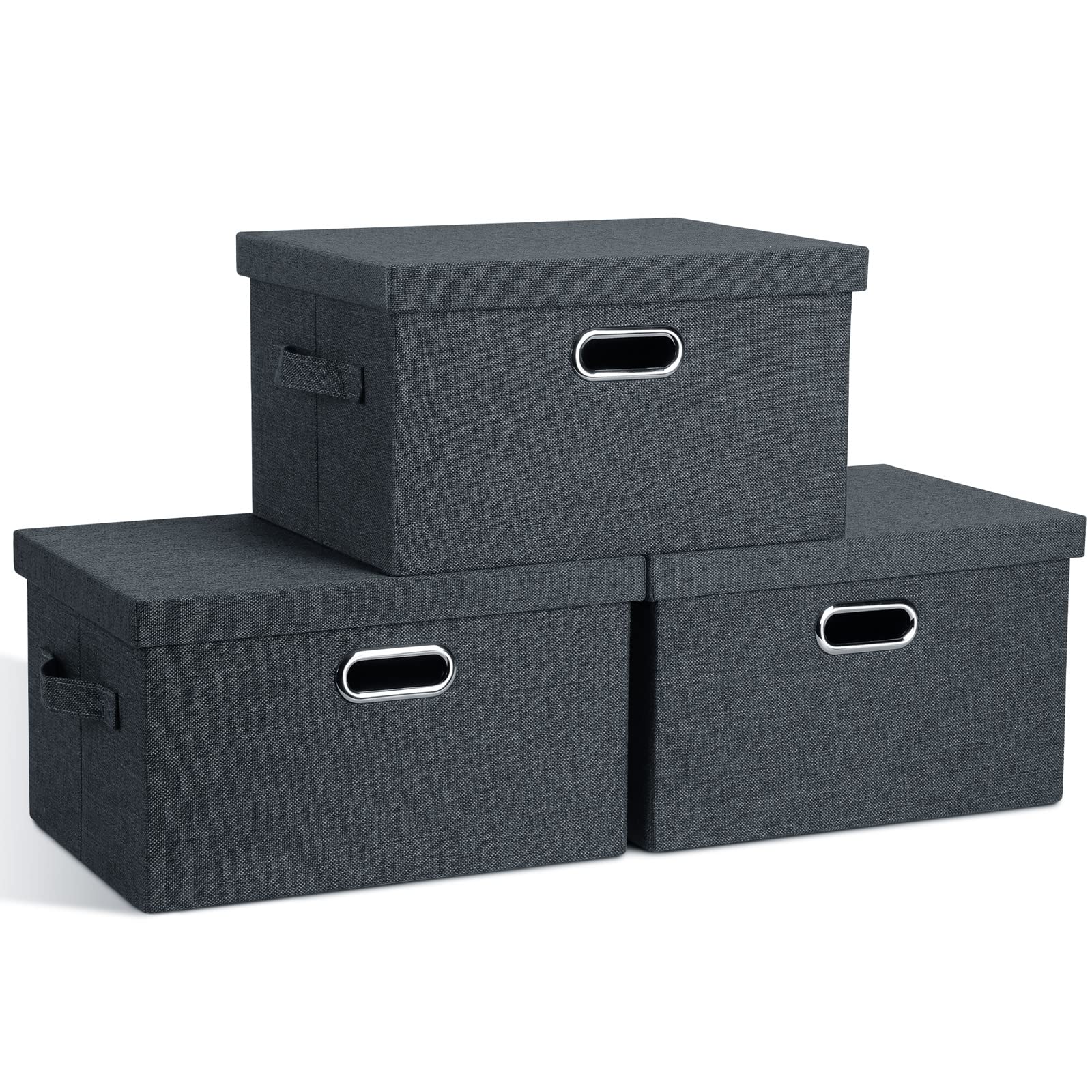 Medium 15" 21 Quart Collapsible Stackable Storage Bins with Lids (3 Count)