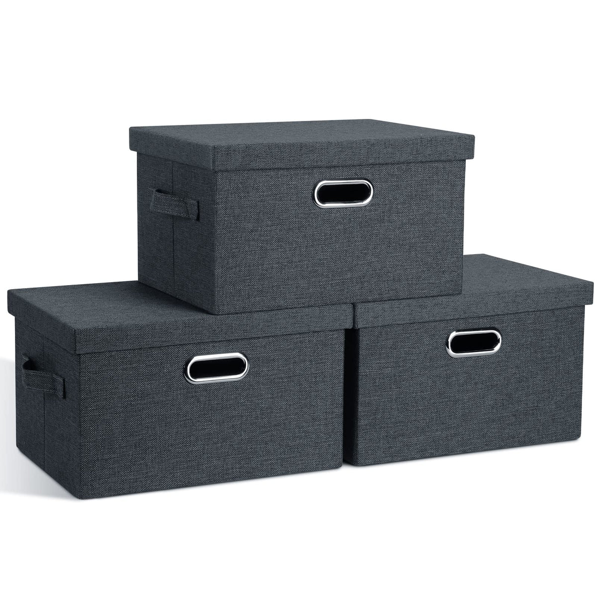 Medium 15" 21 Quart Collapsible Stackable Storage Bins with Lids (3 Count)