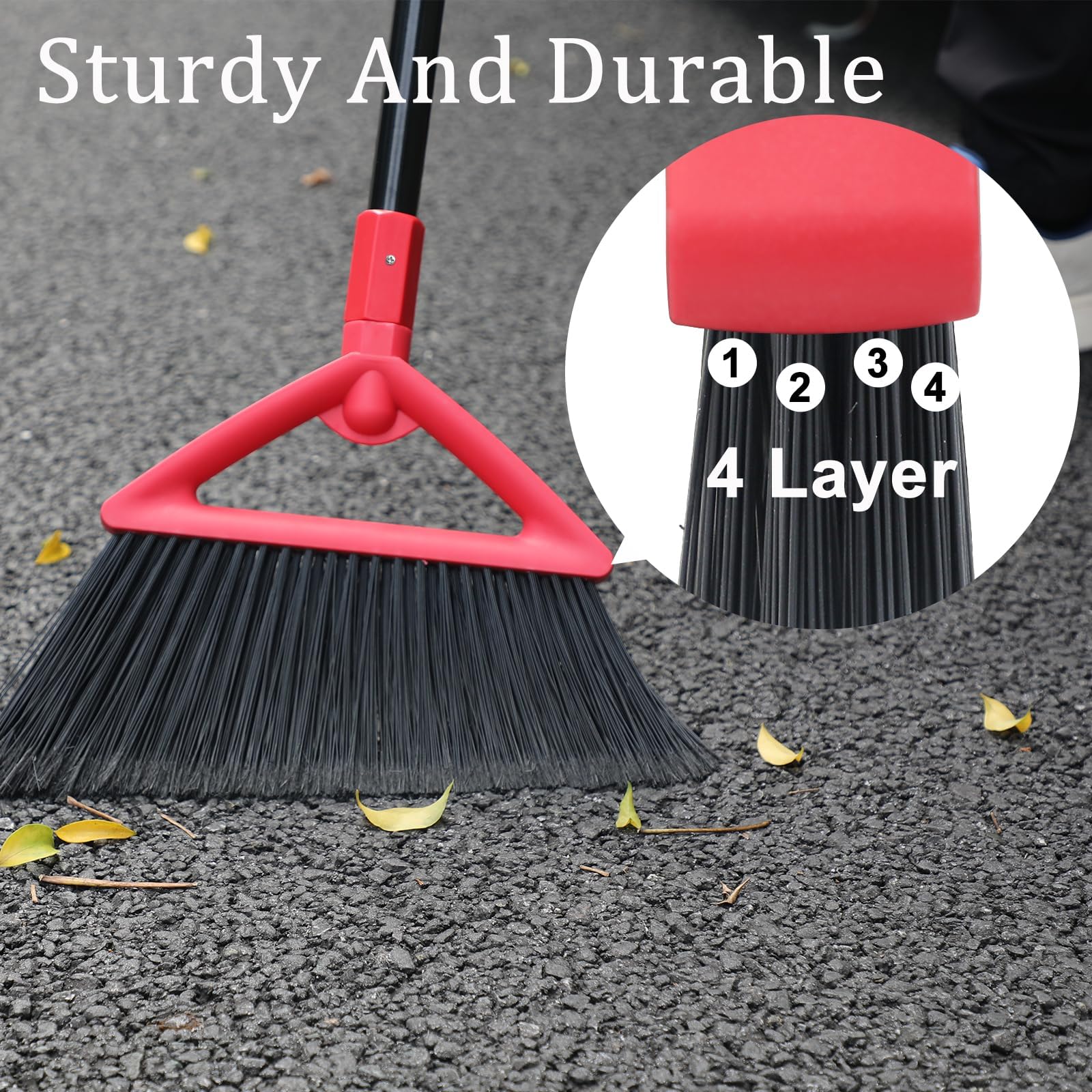 Heavy Duty Red Angle Broom with Long Handle (4 Count)