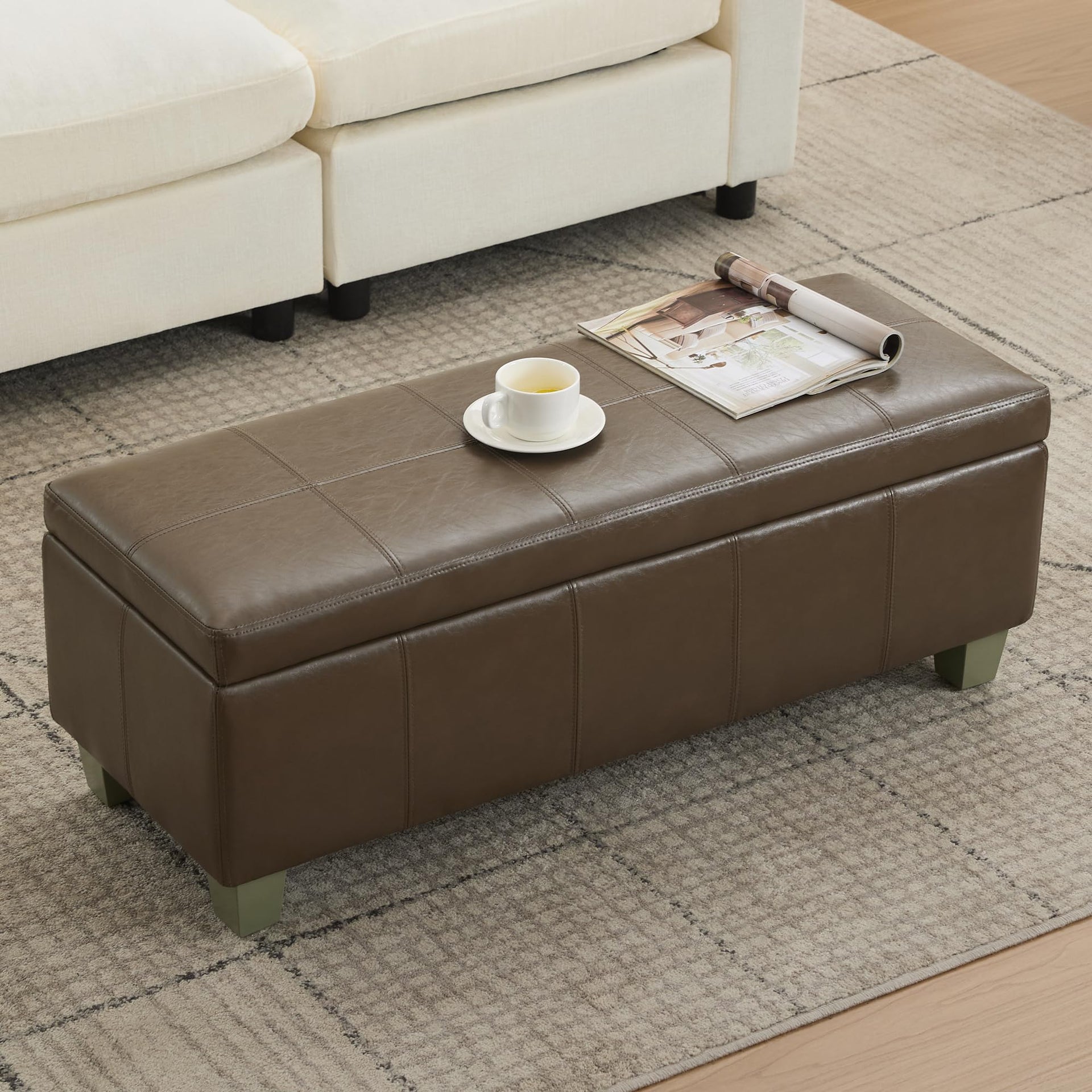 41" Faux Leather Storage Ottoman