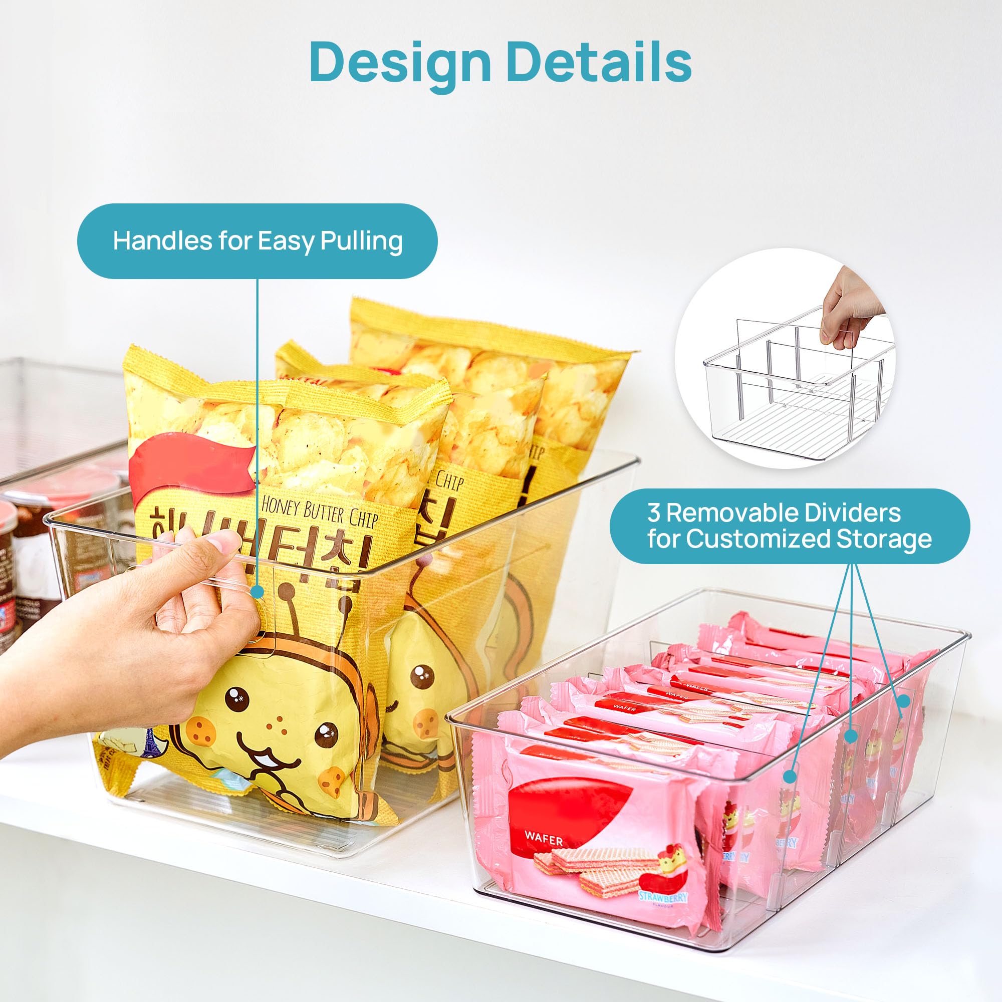 8 Pack Clear Storage Bins Set for Pantry Organizer (8 Count)