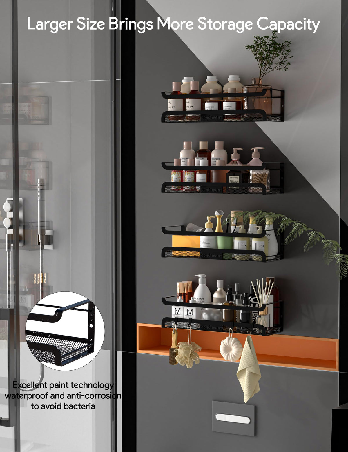 Spice Rack Wall Mount with Hooks (4 Count)