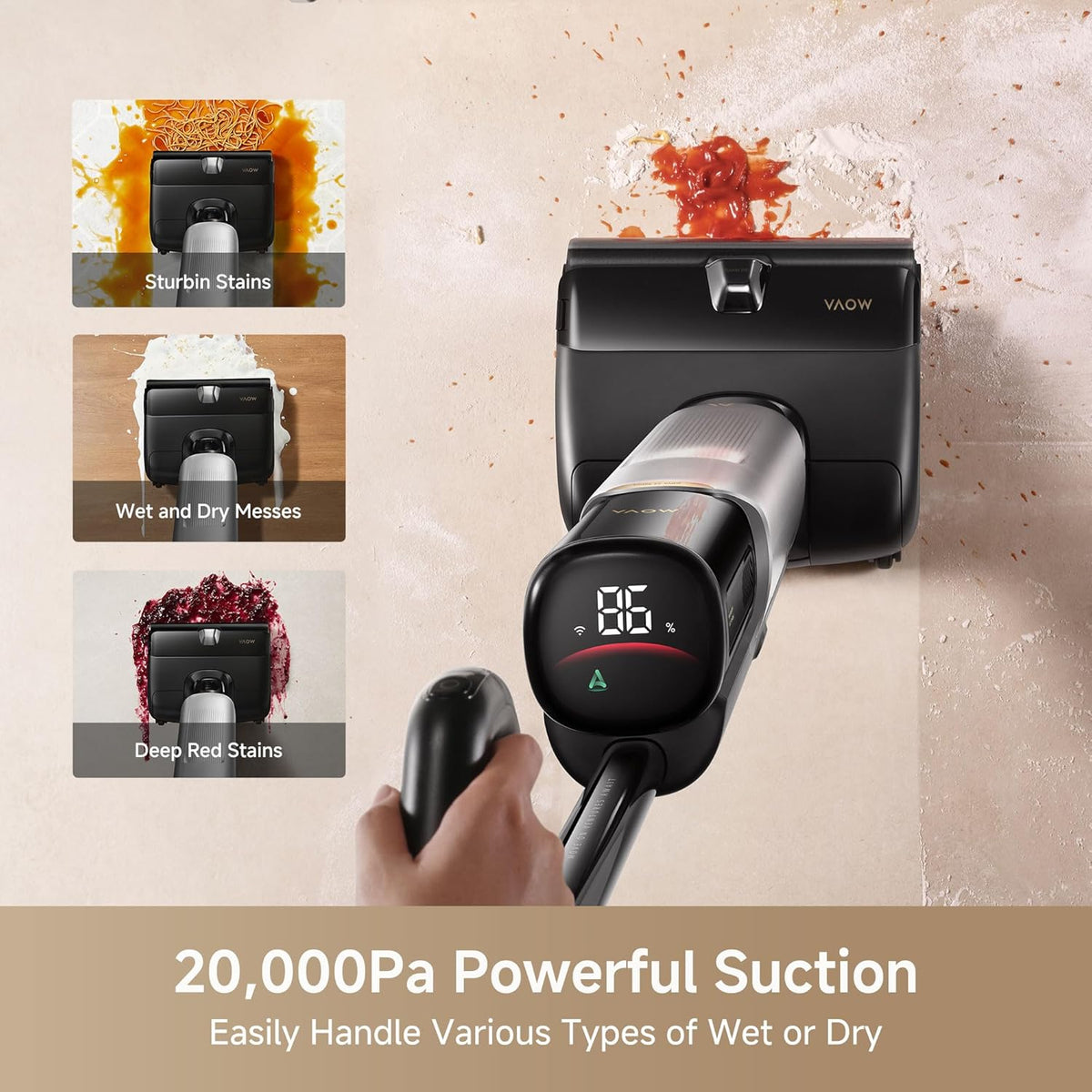 Mova X4 Pro Wet Dry Vacuum Cleaner, 20000Pa Cordless Vacuum Mop with Zero Tangle, Hot Water Mopping for Sticky Messes,194℉ Hot Air Self Drying, 180° Lie Flat, Push-in Charging Station, LED Display - ModHome Supplies