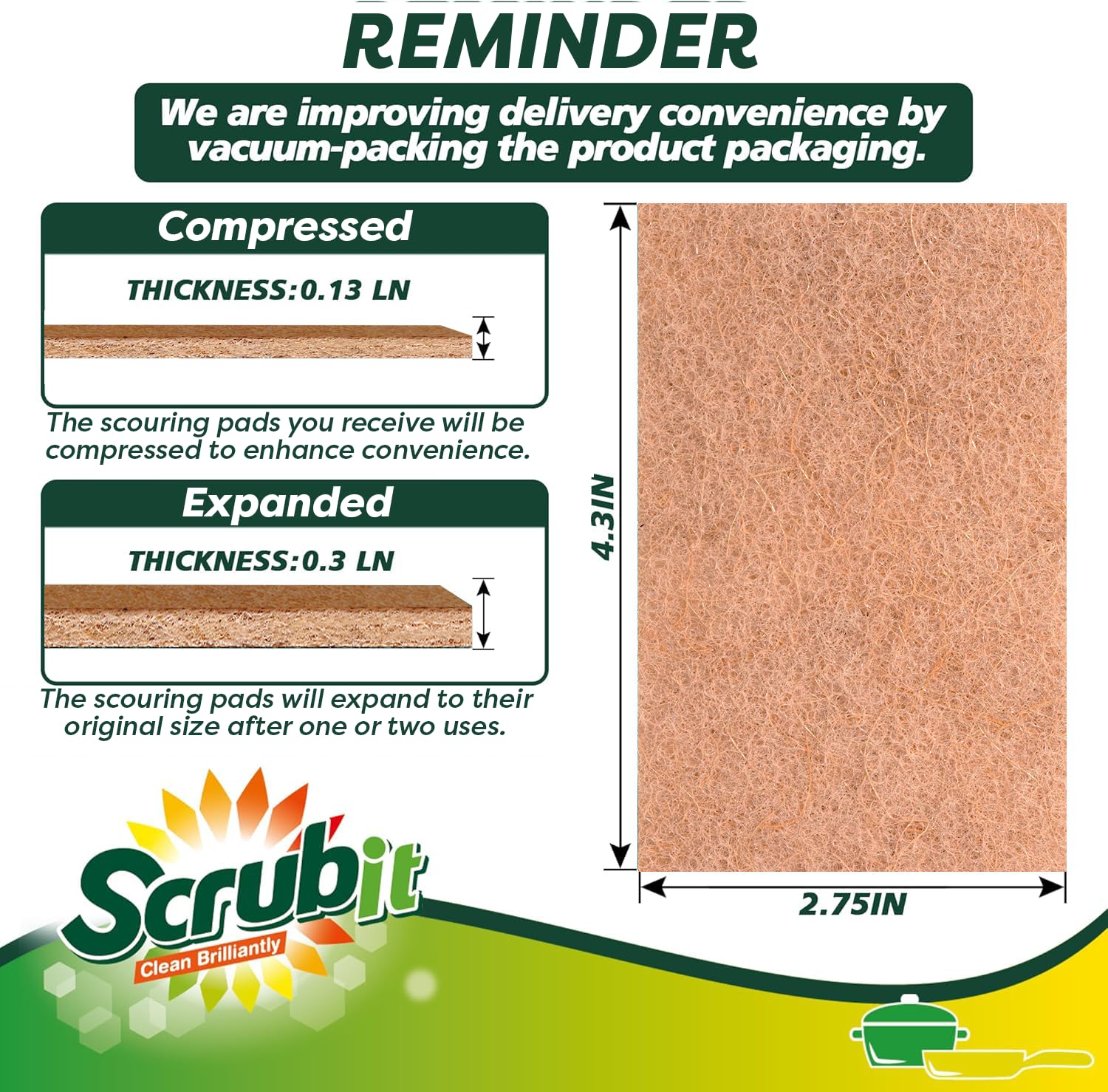 50 Pack Natural Scouring Pads (8 Ounce)