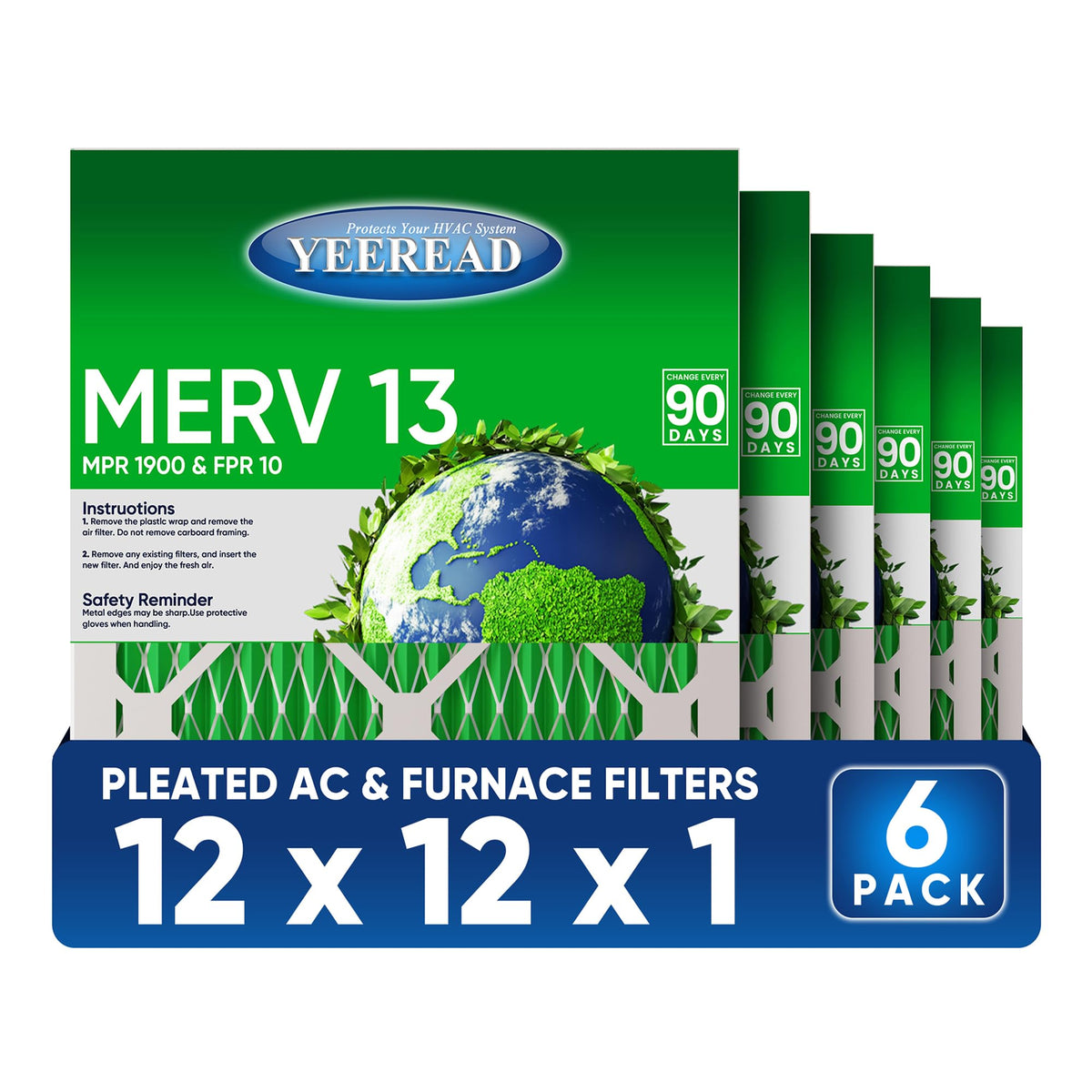 12x12x1 MERV 13 Air Filters (6 Count)