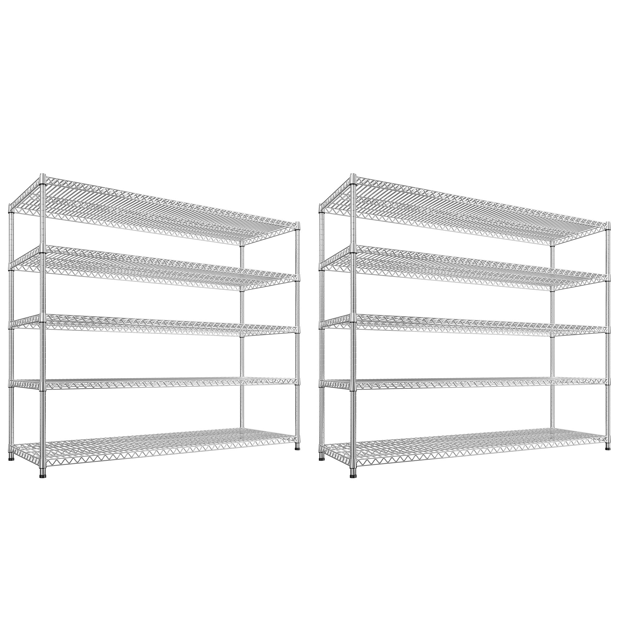 55.5" W Storage Shelves 3200LBS Metal Shelving 5 Tier Wire Shelving Garage Shelving Heavy Duty Metal Shelves for Shelving Unit Commercial Adjustable Shelf (2 Count)