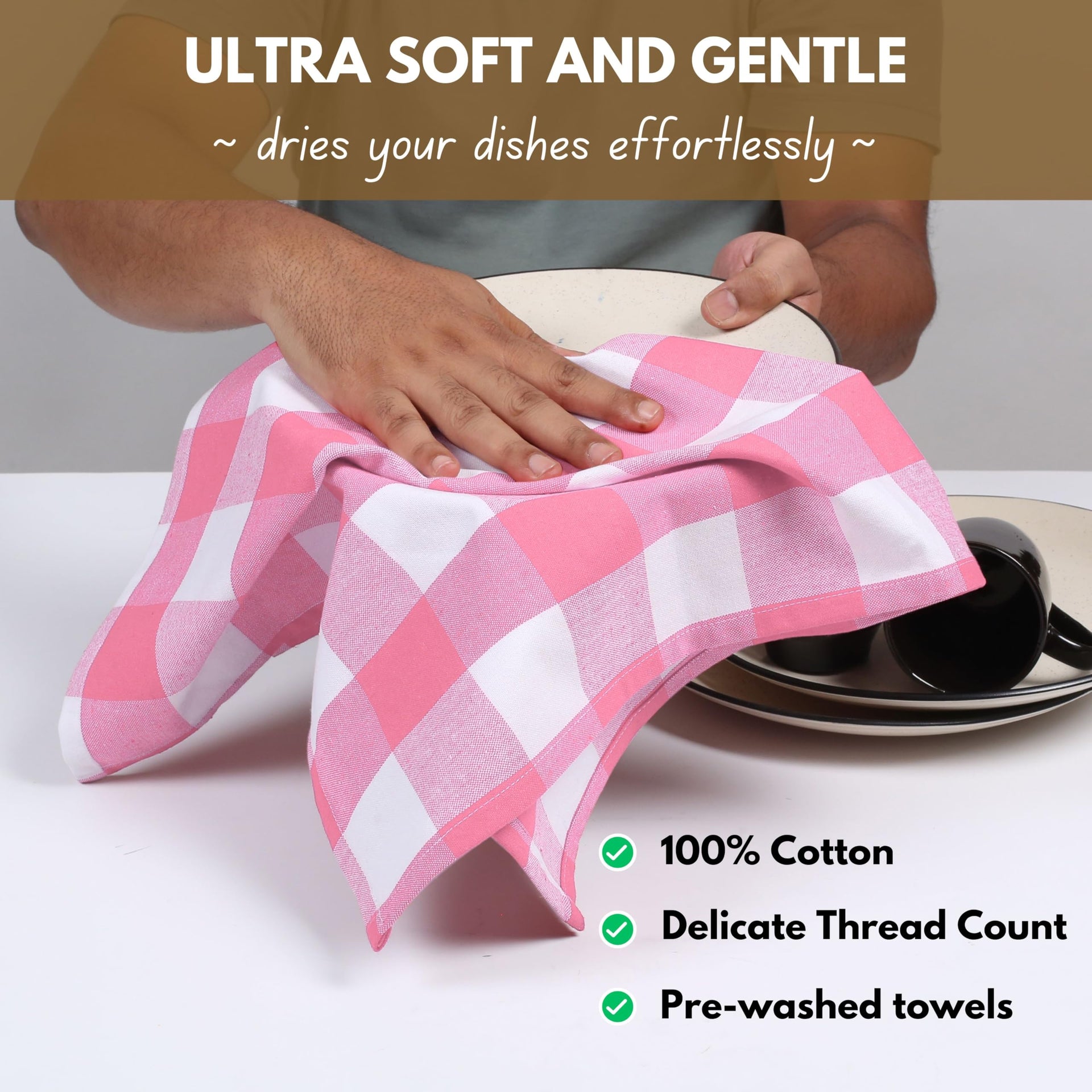 Pink Checked Kitchen Towels 16"x26" (6 Count)