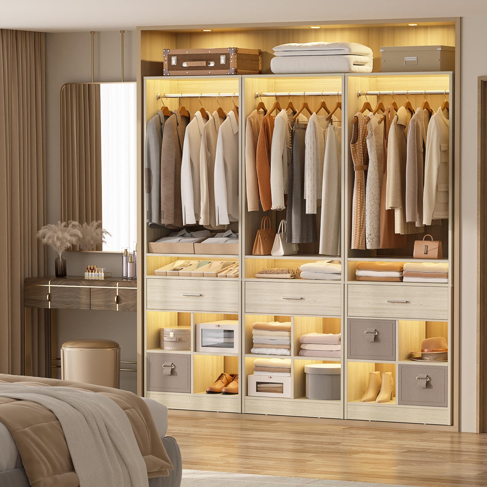 Freestanding Closet System with Wood Drawer and 4 Cubby Storage