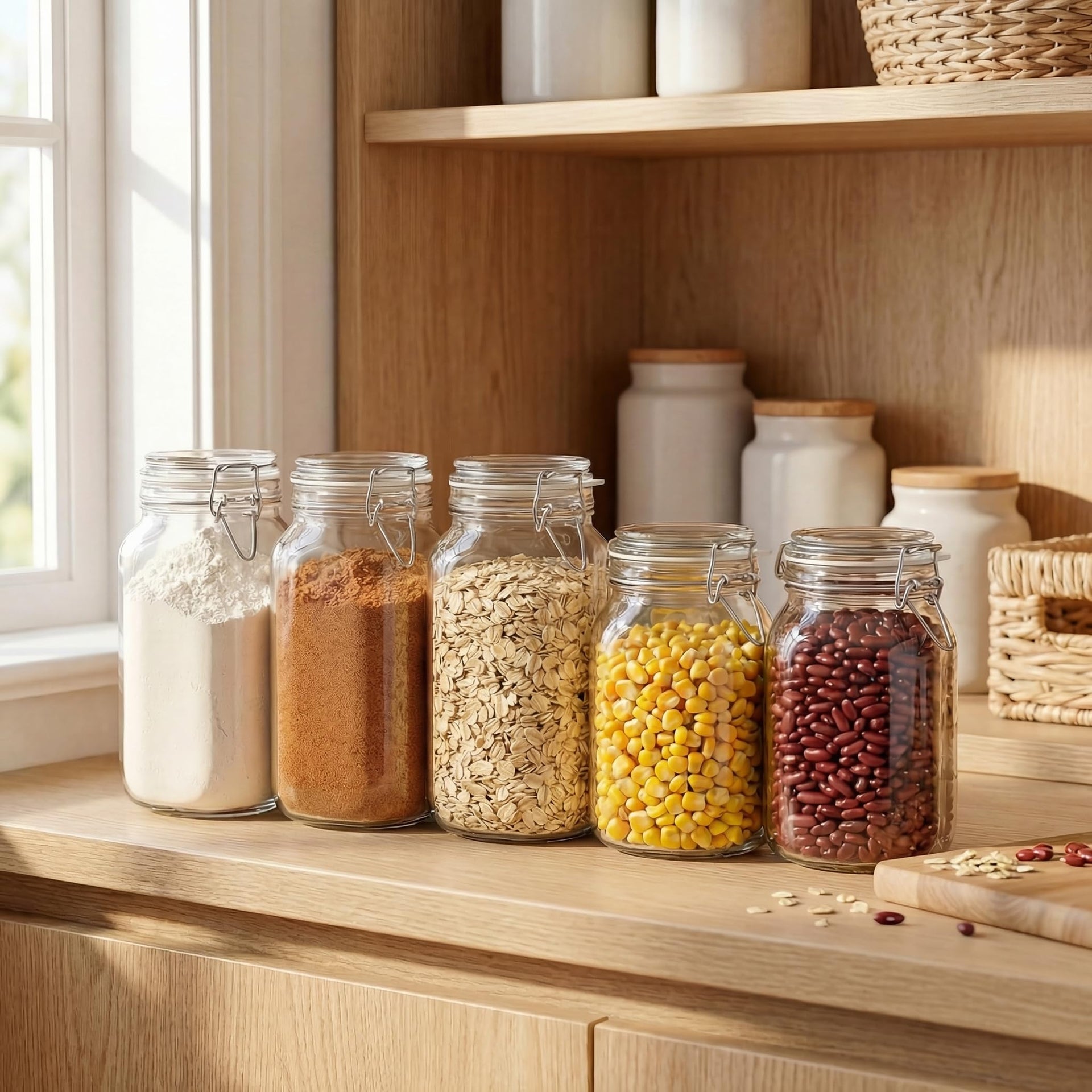 78oz Large Square Glass Jars with Airtight Lids (3 Count)