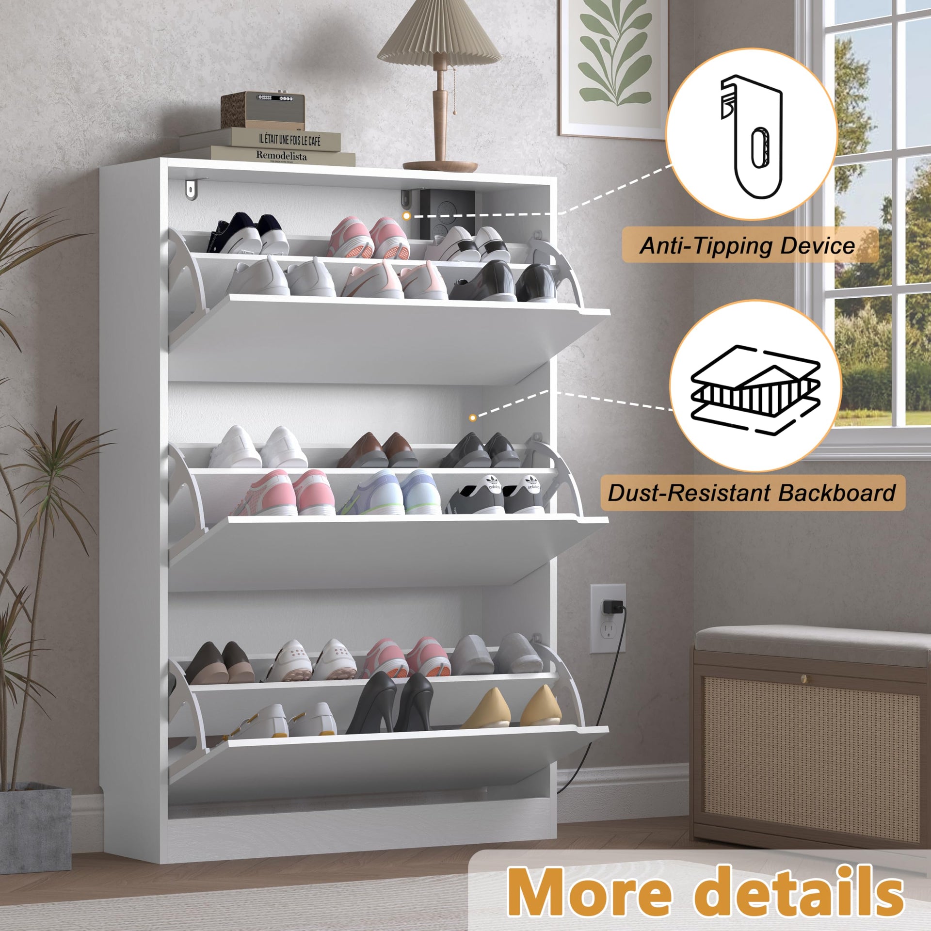 Shoe Cabinet with Odor Control and Back Panels