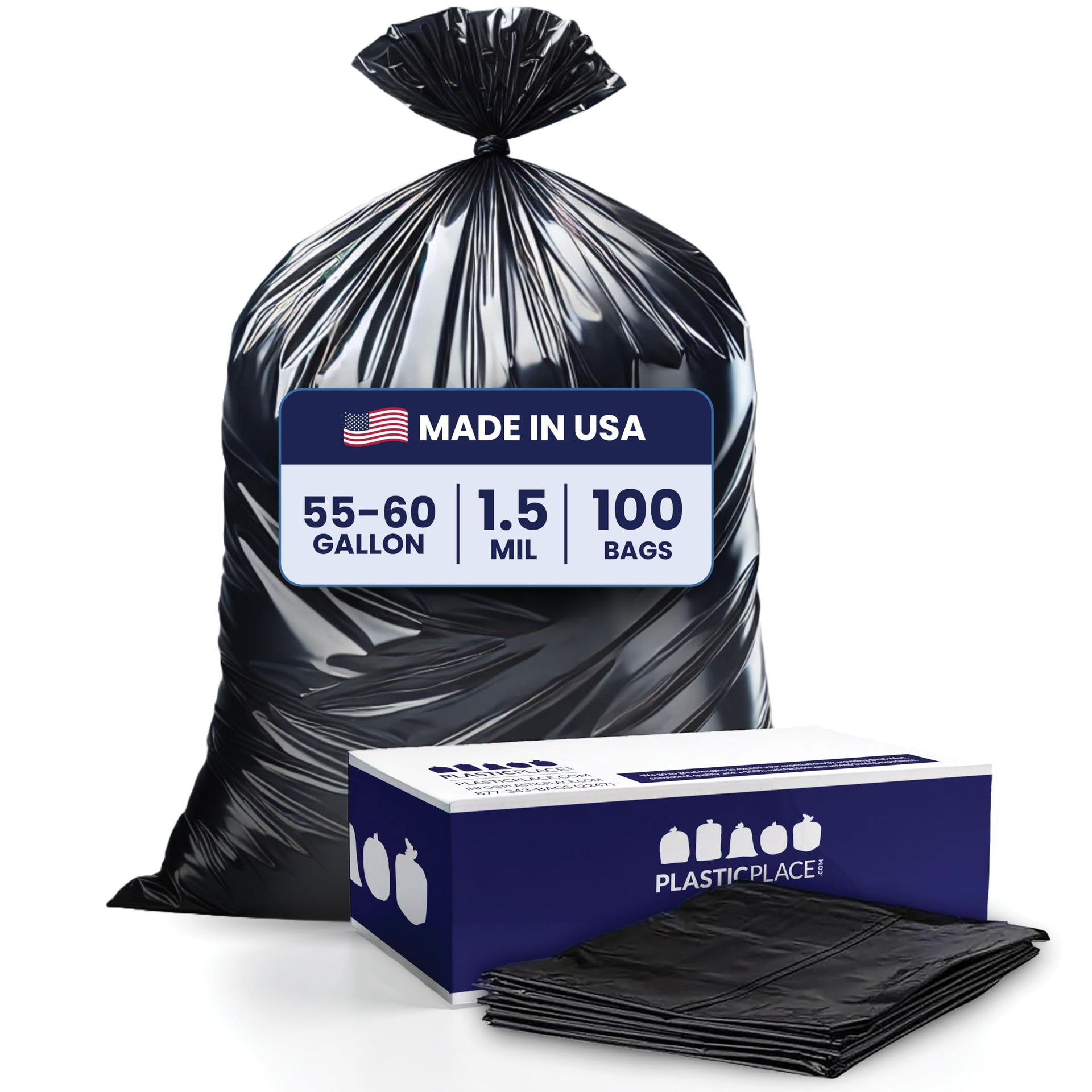 55 60 Gallon Trash Bags │ 1.5 Mil │ Black Heavy Duty Garbage Can Liners │ 36” x 58” (100 Count)