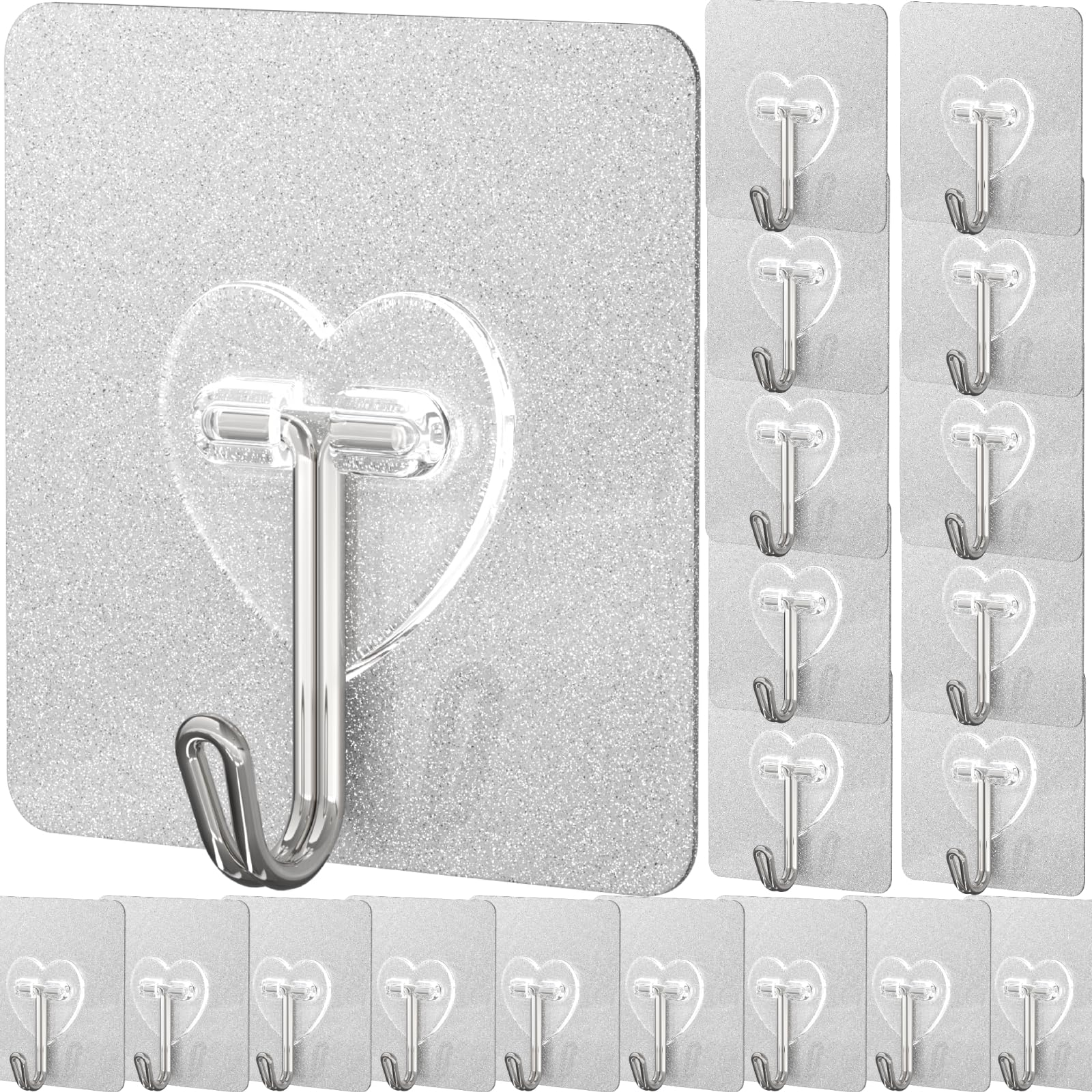 20 Pcs Adhesive Hooks for Hanging 22lb Self Adhesive Wall Hooks Heavy Duty Waterproof Transparent Sticky Hook for Shower Home Bathroom Kitchen Office (20 Count)