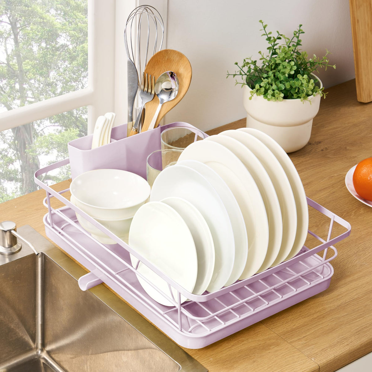Dish Drying Rack 3 Piece Dish Drainer with Drainboard Set for Kitchen Counter
