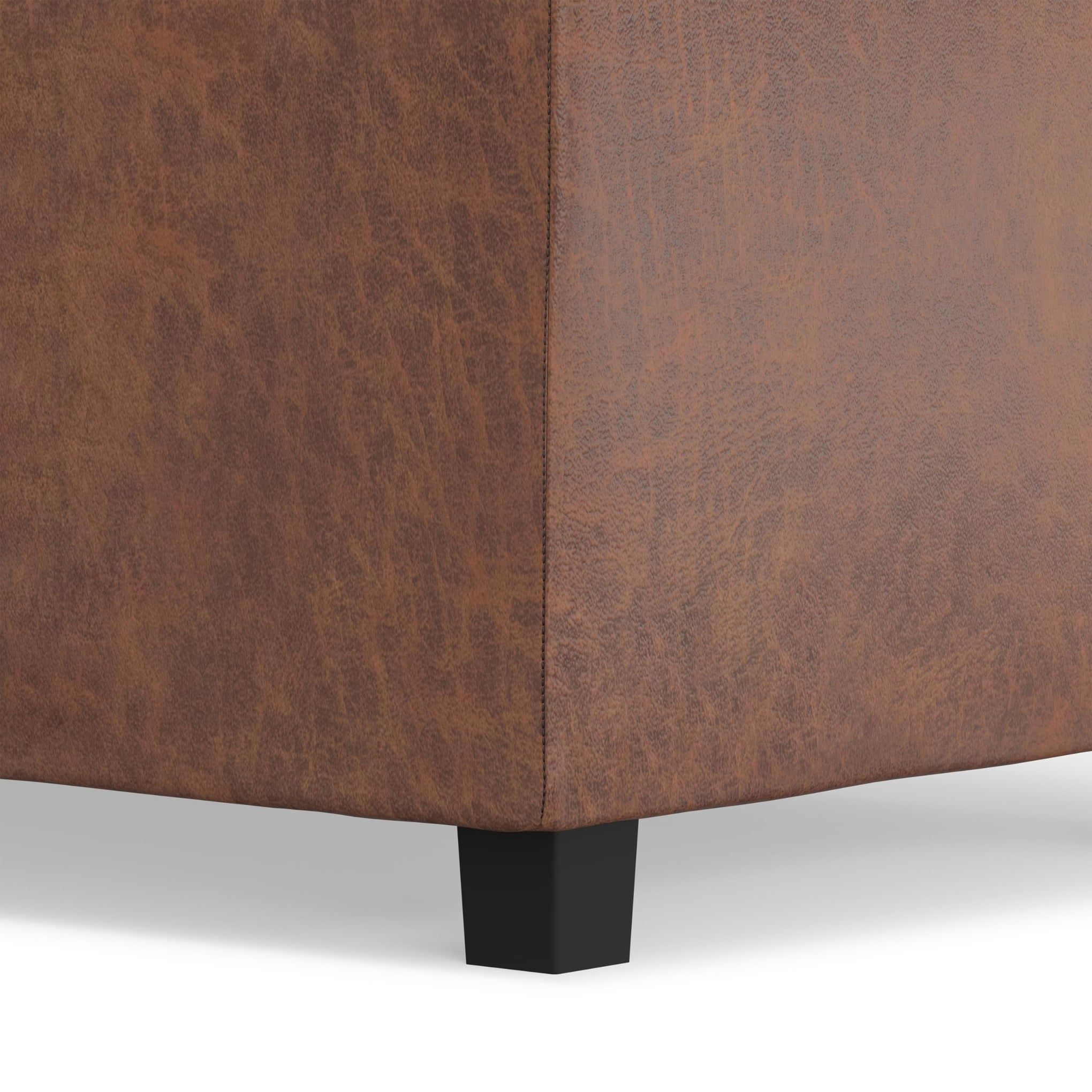 Avalon 42" Wide Vegan Leather Storage Ottoman in Saddle Brown