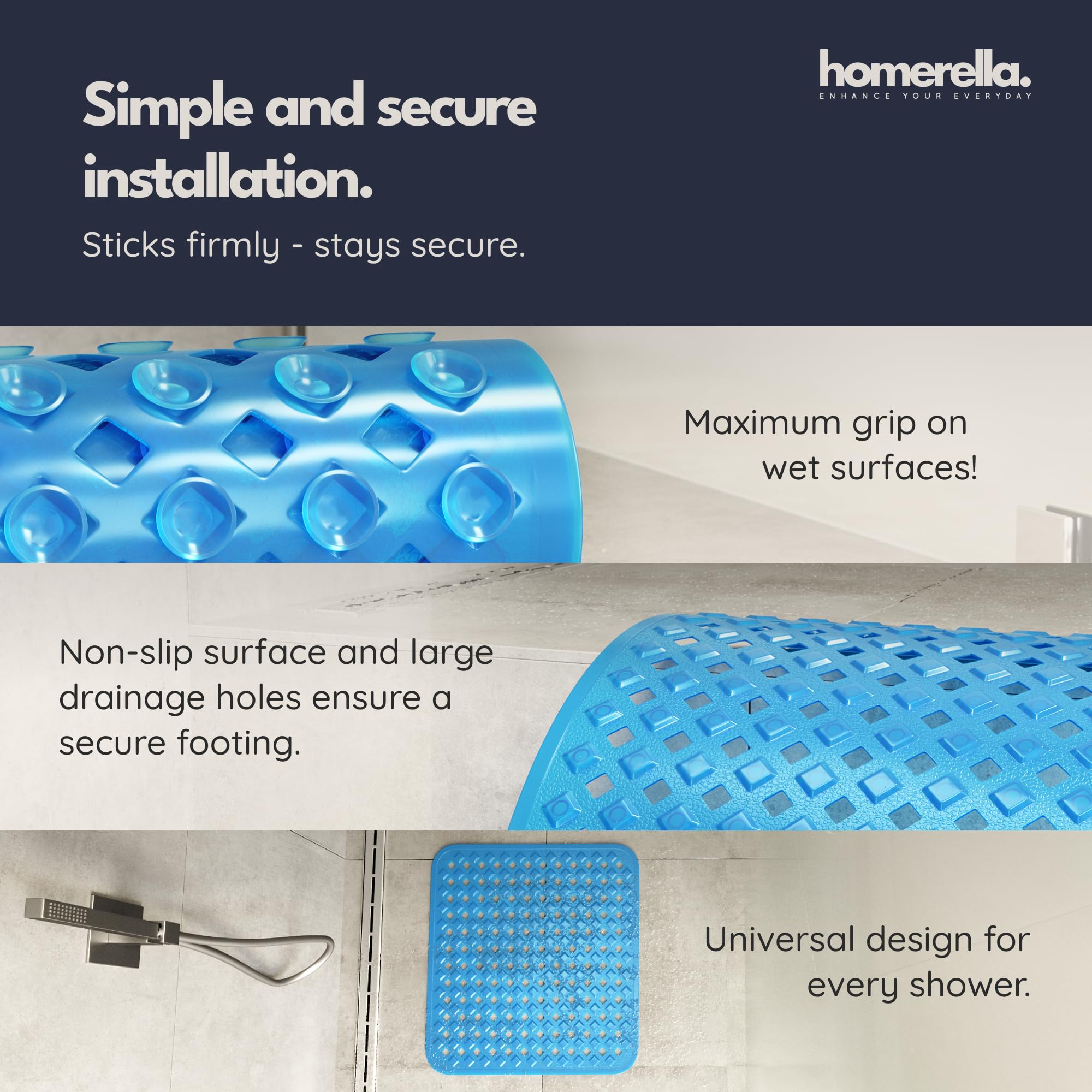 Square Shower Mat Non Slip Anti Mold 21x21 Anti Slip Shower Mat