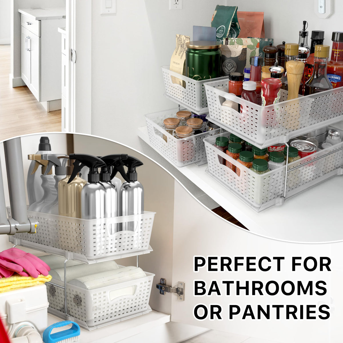 2 Tier Pull Out Sliding Drawer Under Sink Storage