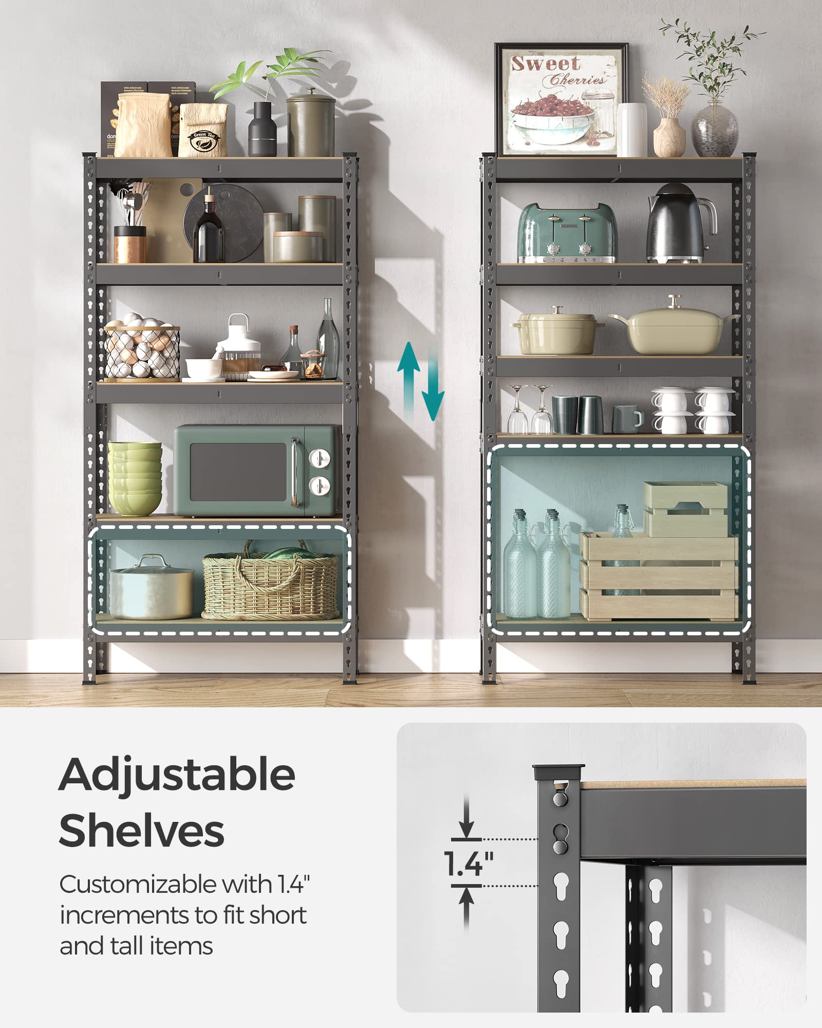 5 Tier Metal Storage Shelves with Boltless Assembly (2 Count)
