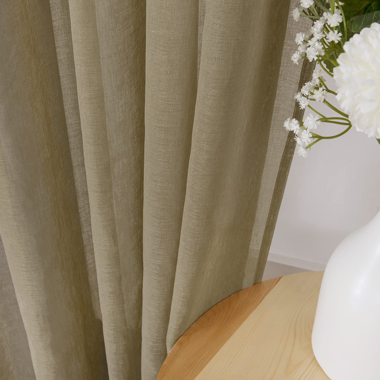 Sheer Curtains Living Room Linen Textured Curtain Sheers Light Filtering Voile Rod Pocket Curtains for Bedroom (2 Count)