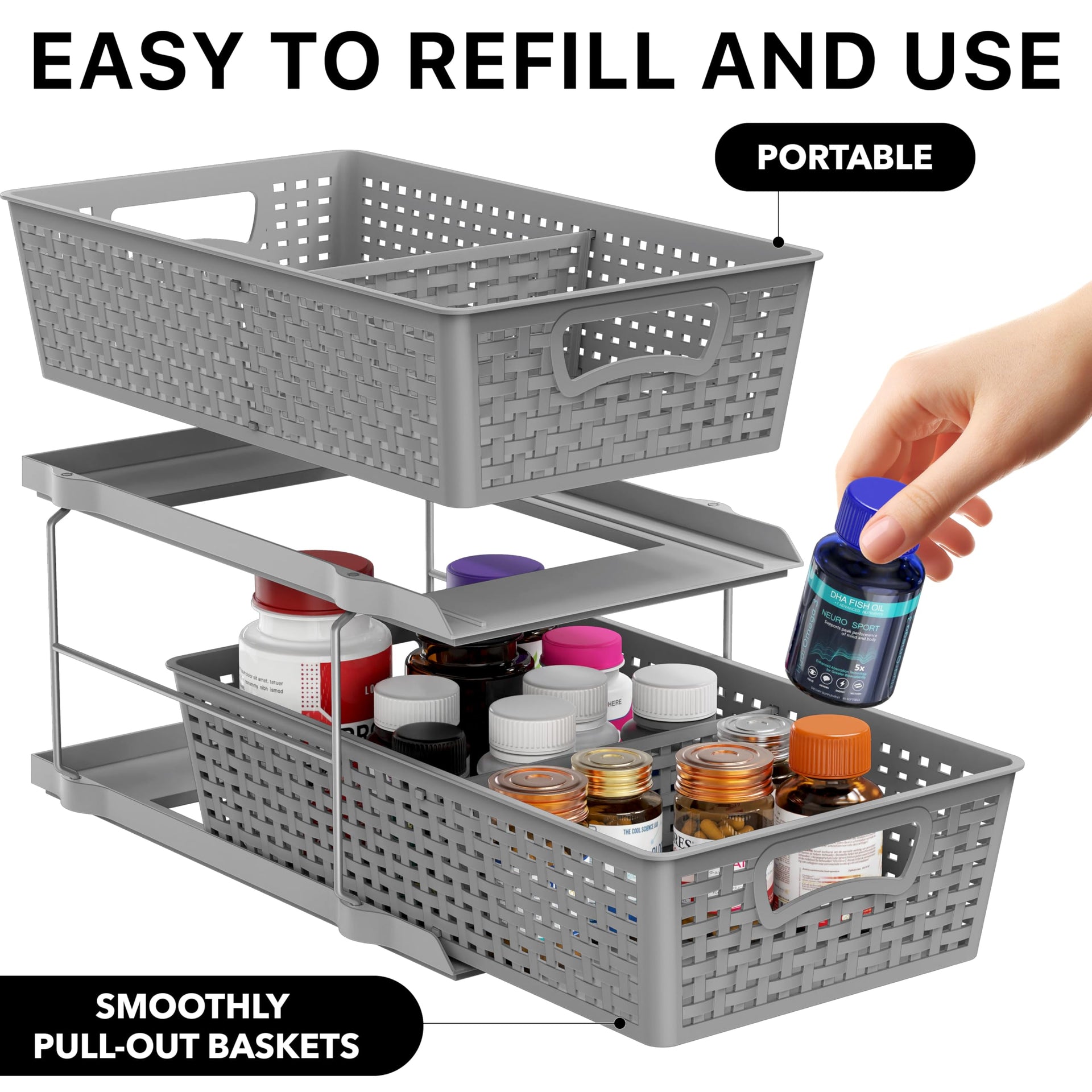 2 Tier Pull Out Sliding Drawer Under Sink Storage