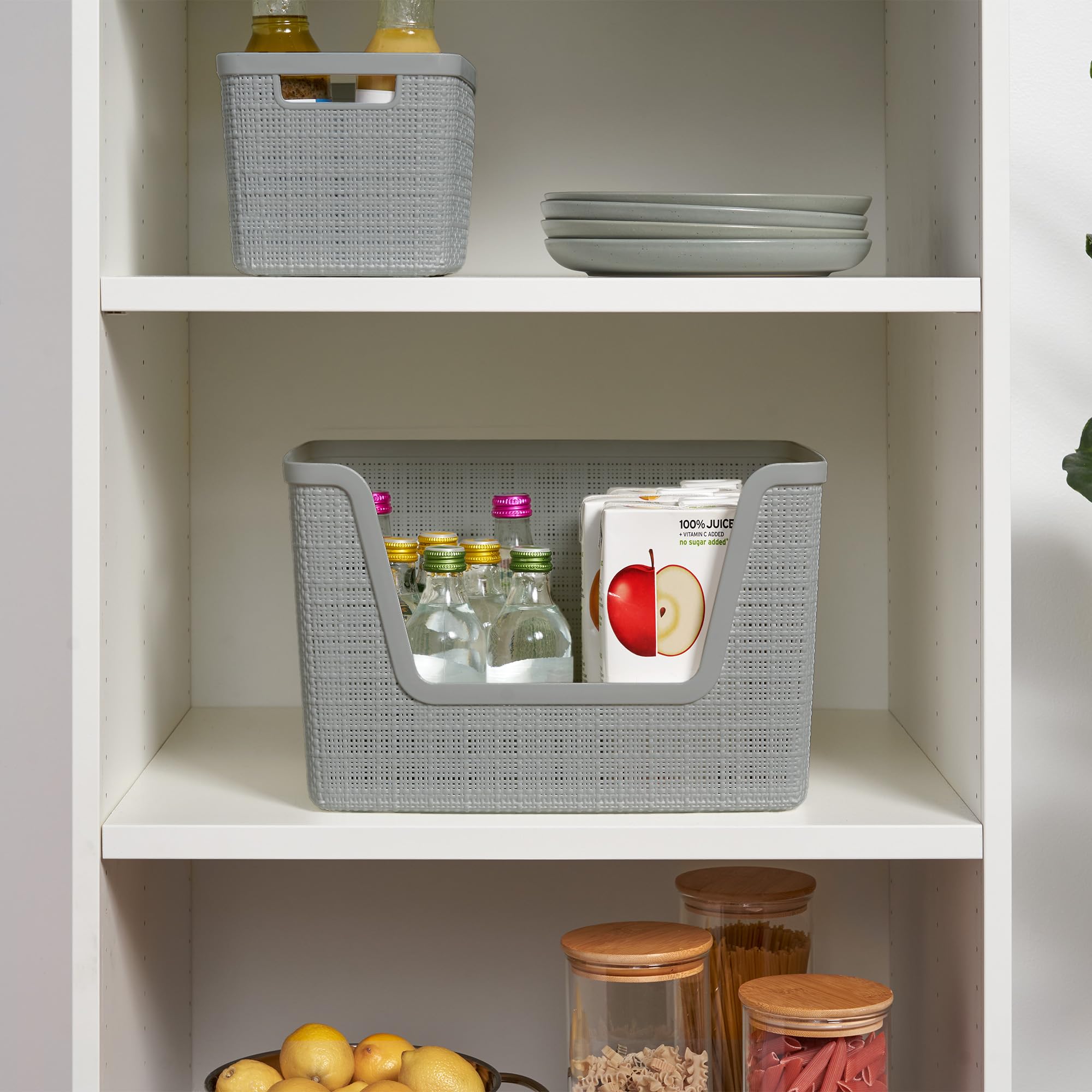 Set of 4 Large 18L Easy Access Jute Decorative Plastic Organization and Storage Baskets (4 Count)