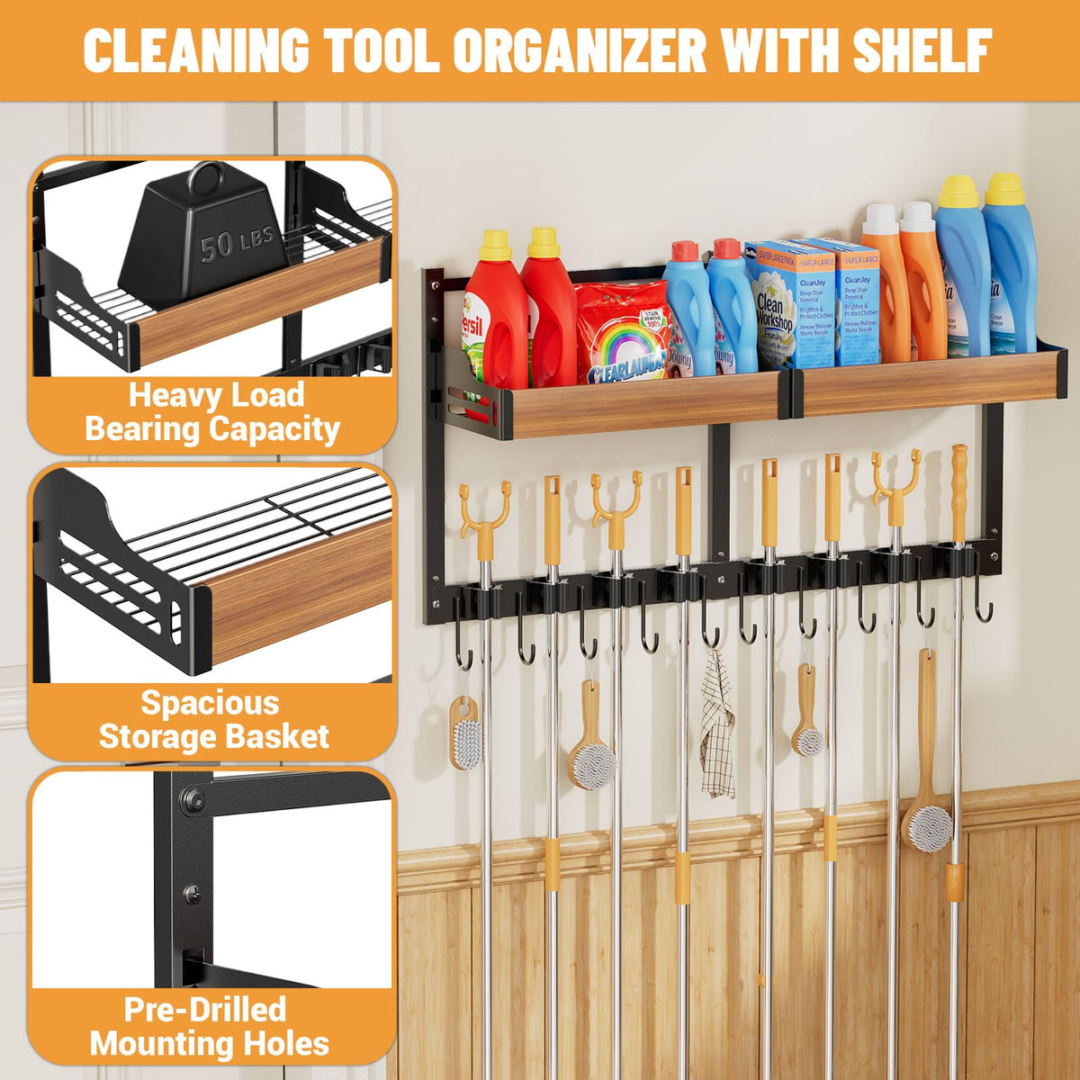 Broom and Mop Organizer Wall Hanging