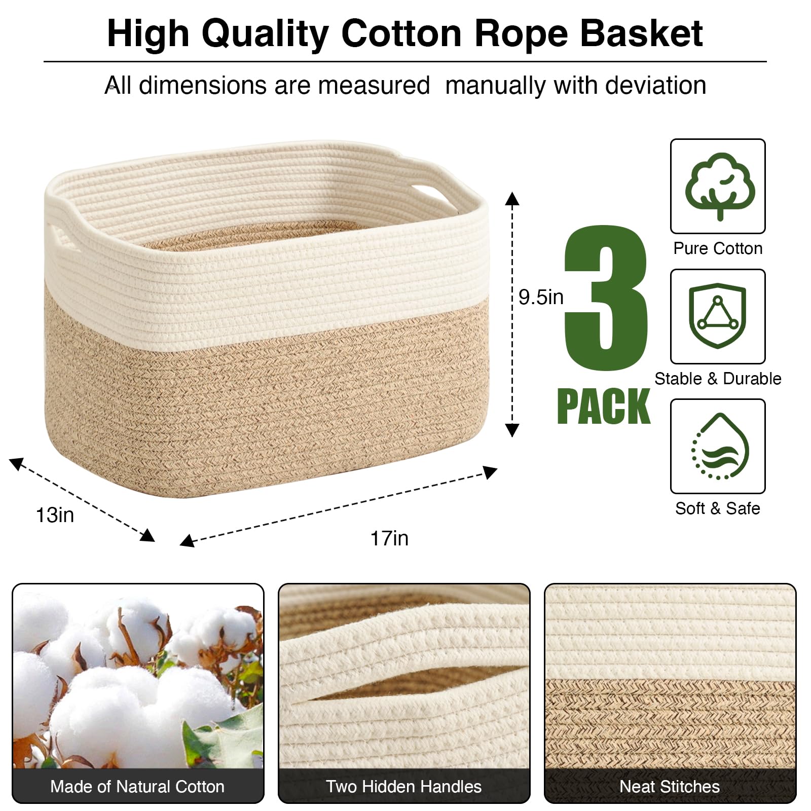 Large Storage Baskets for Organizing Shelves (3 Count)