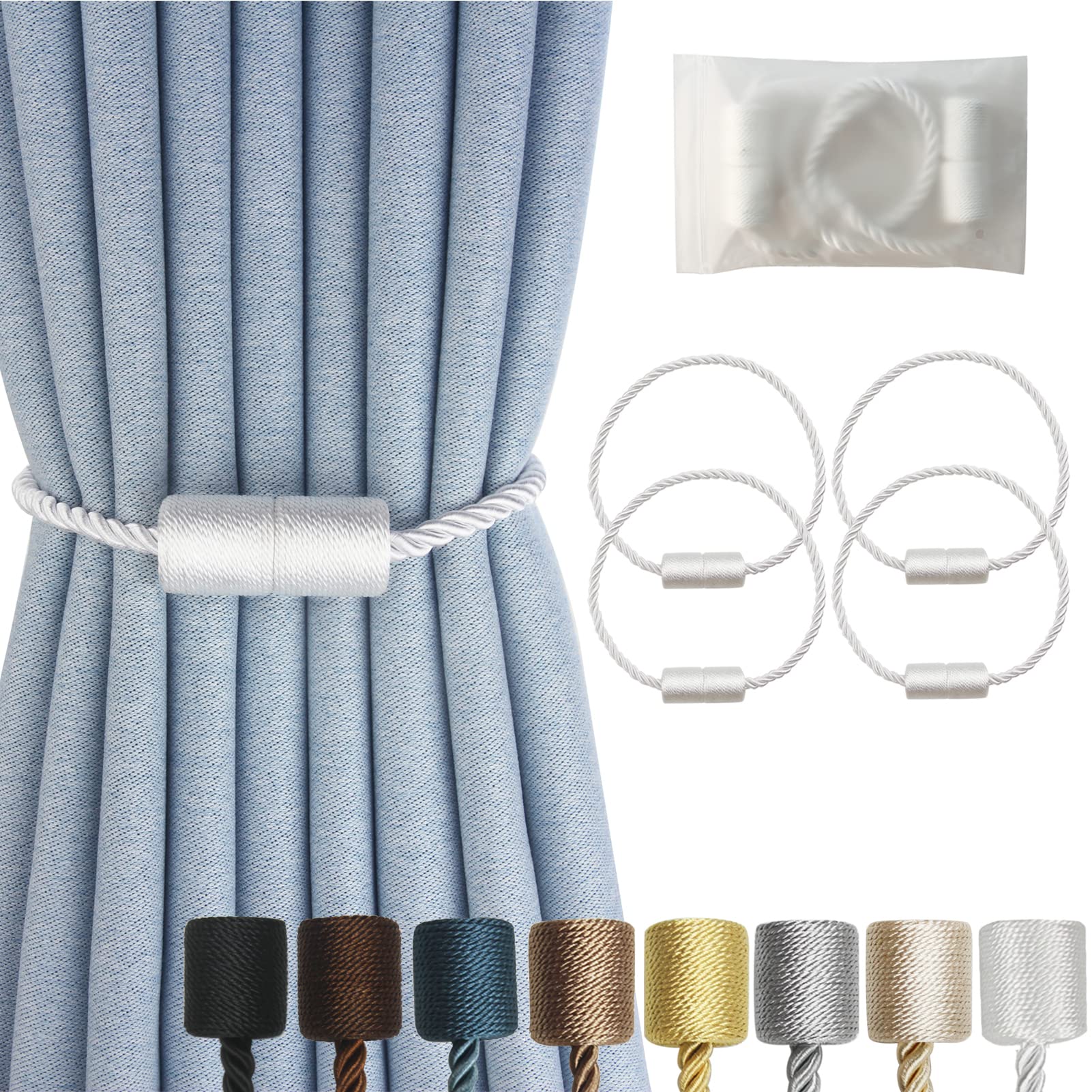 Magnetic Curtain Tiebacks Decorative Holdbacks Rope Tie Back Drapes Hangtty (4 Count)