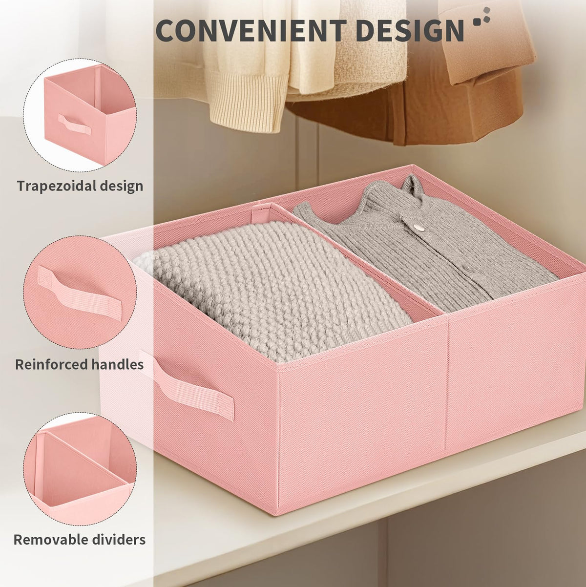 Large Closet Shelf Organizer Bins 4 Packs with Handles and Divider (4 Count)