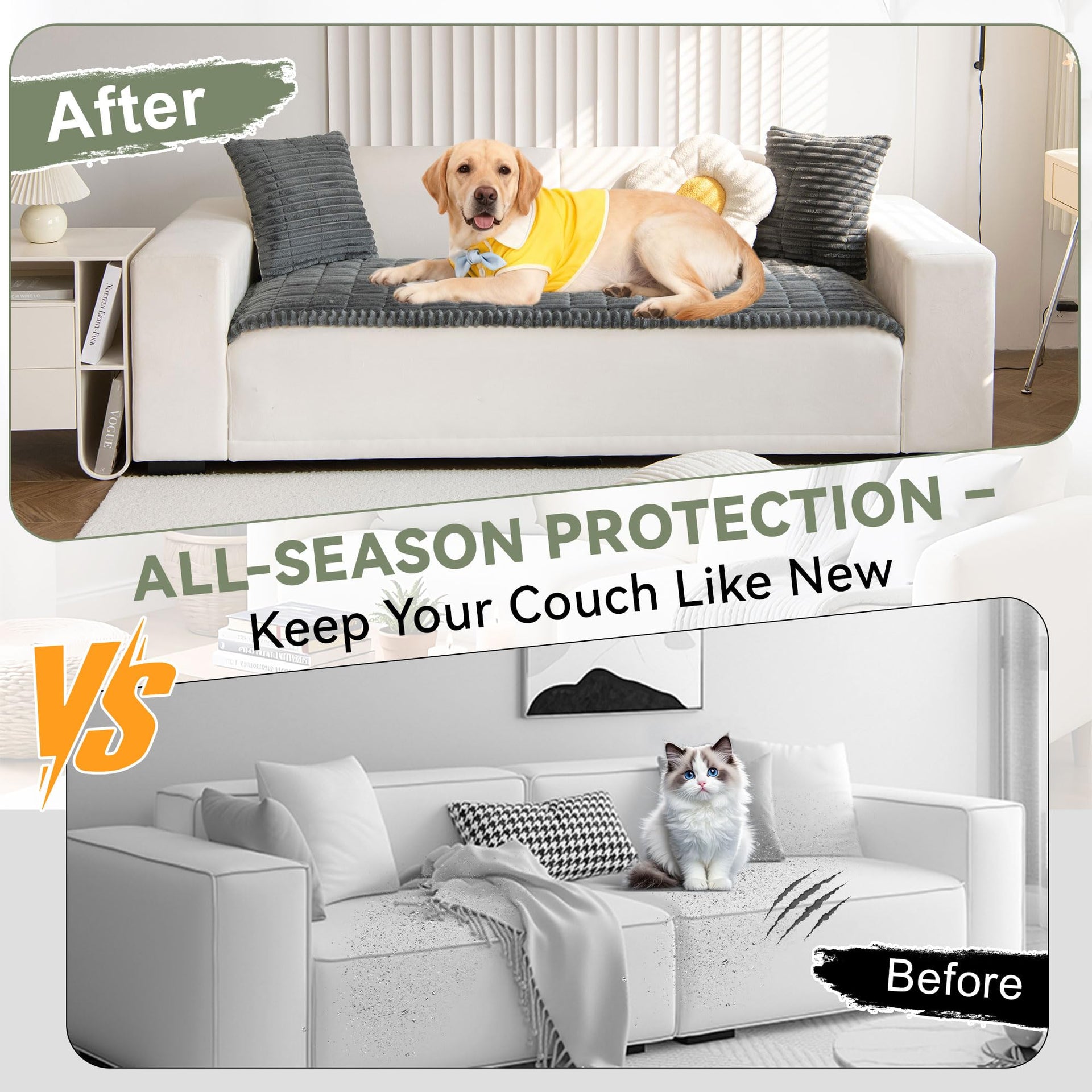 Washable Couch Covers for 3 Cushion Sofa Non Slip Pet Dog Sofa Cover (9 Ounce)
