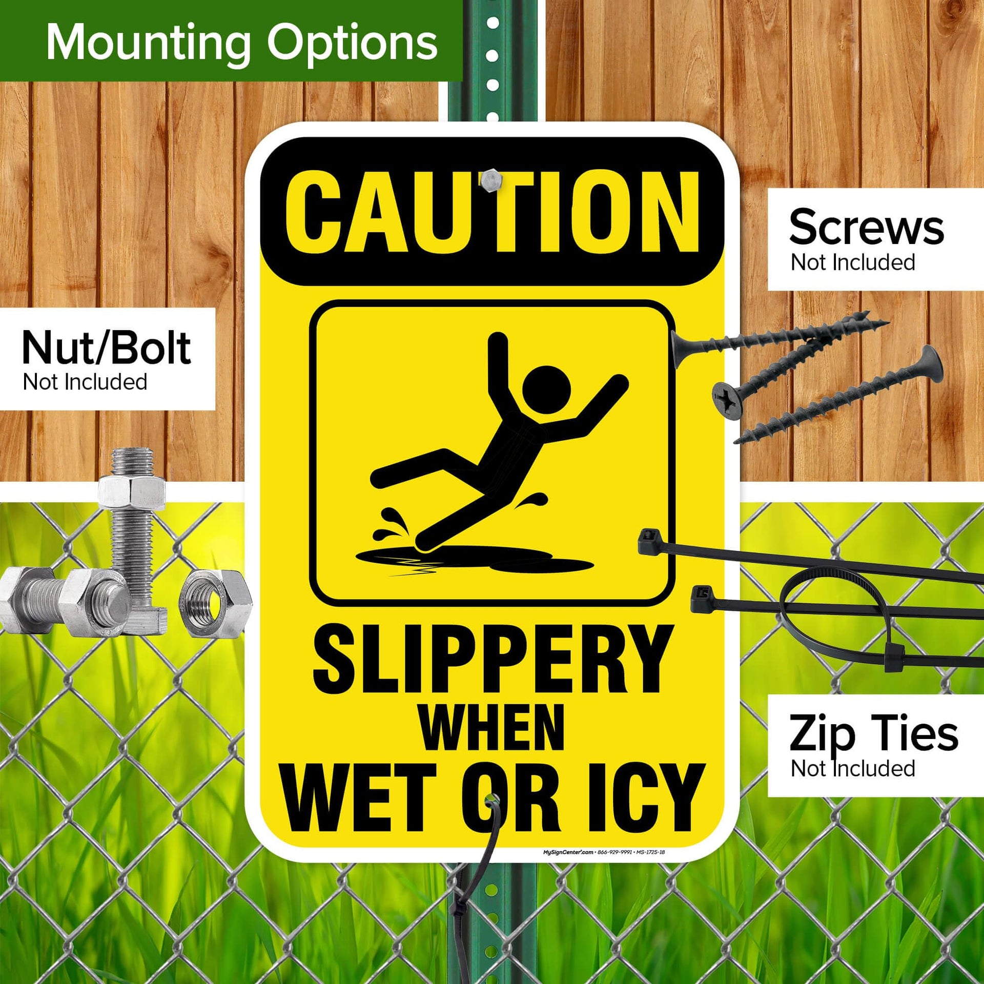 Caution Slippery When Wet Sign or ICY Sign