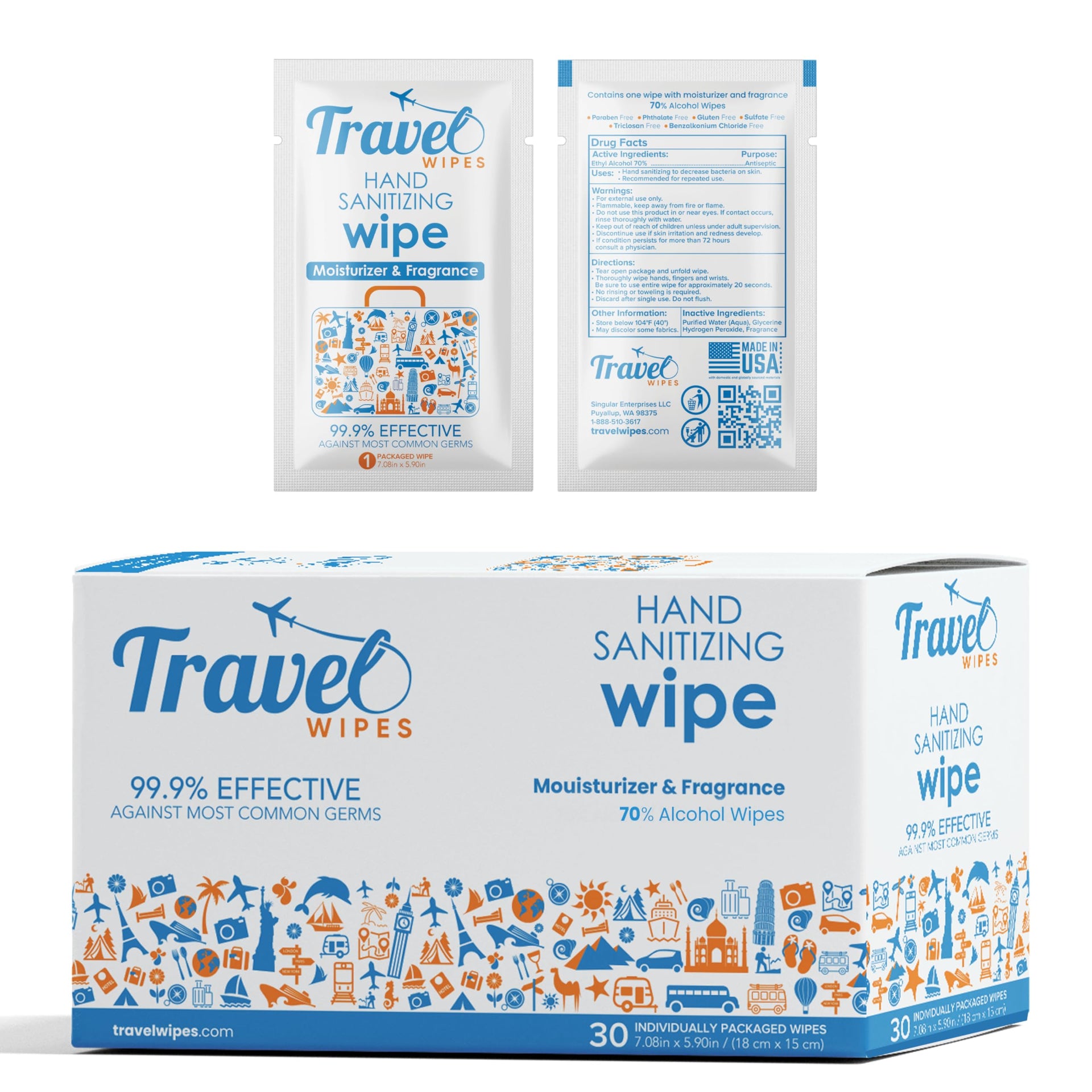 Hand Sanitizing Travel Wipes (30 Count)