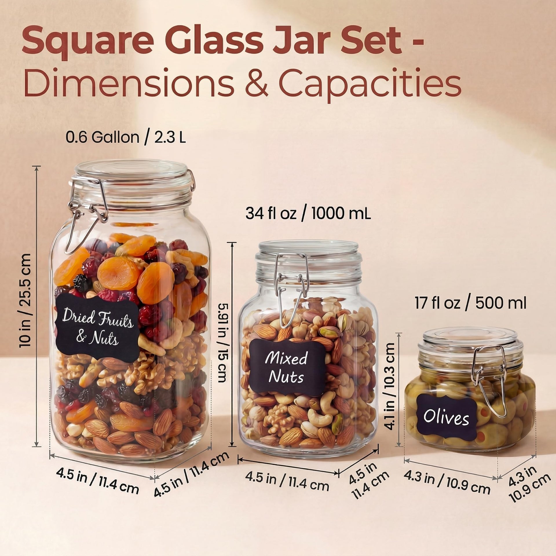 Square Glass Jars with Airtight Lids (5 Count)