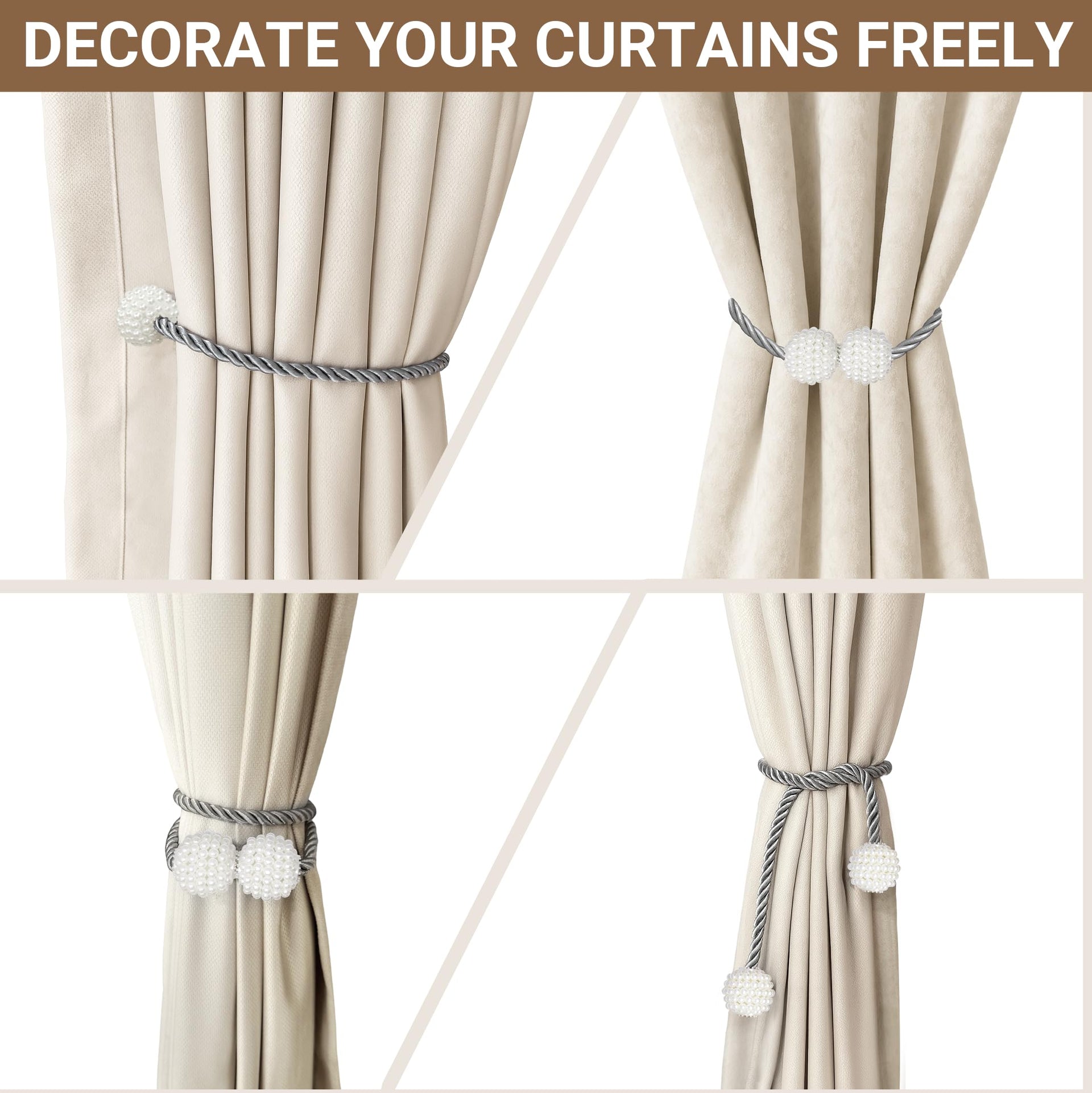 Magnetic Curtain Tiebacks Grey 6pcs (6 Count)