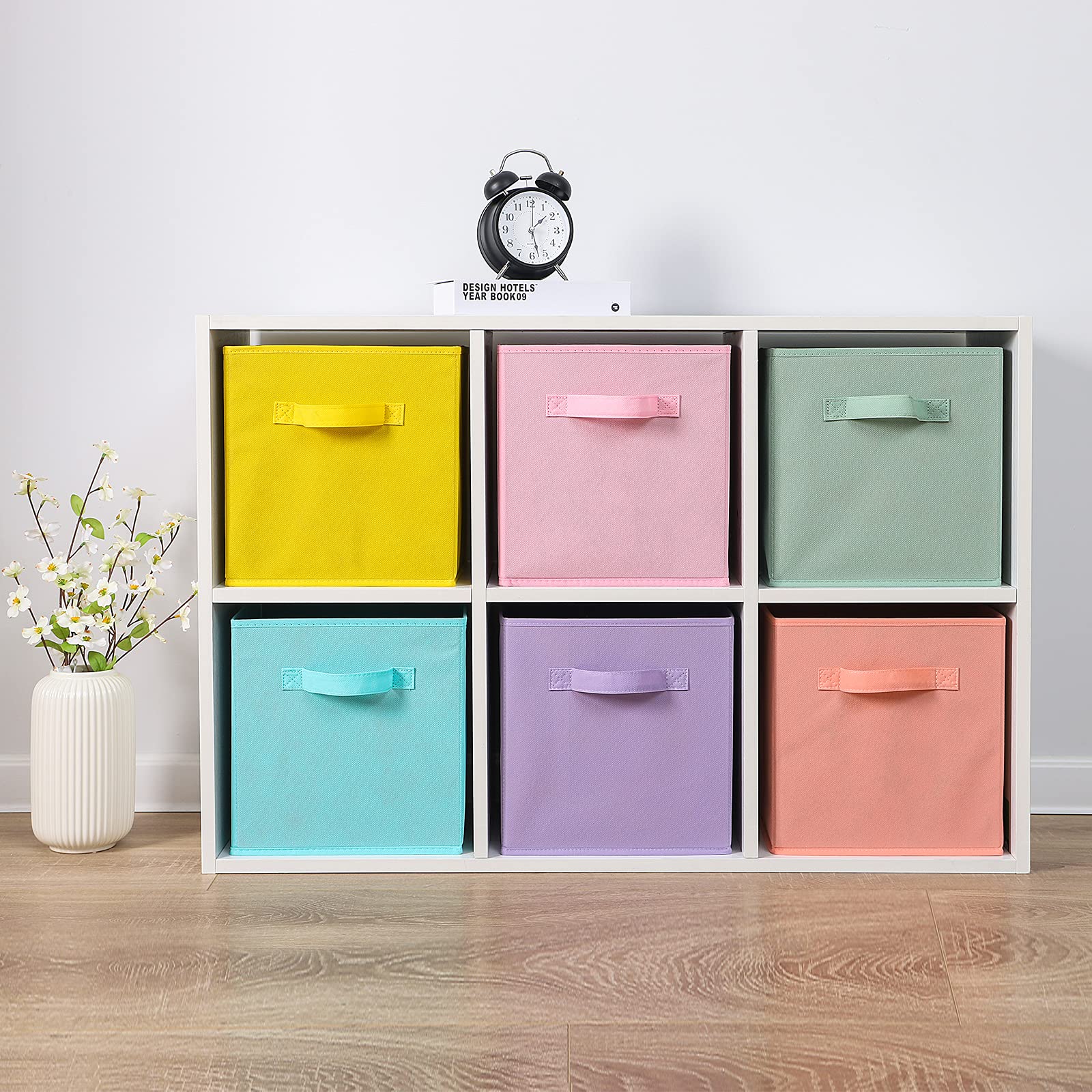 13x13x13 Inch Fabric Storage Bins 6 Pack Fun Colored Durable Storage Cubes with Handles Foldable Cube Baskets for Home