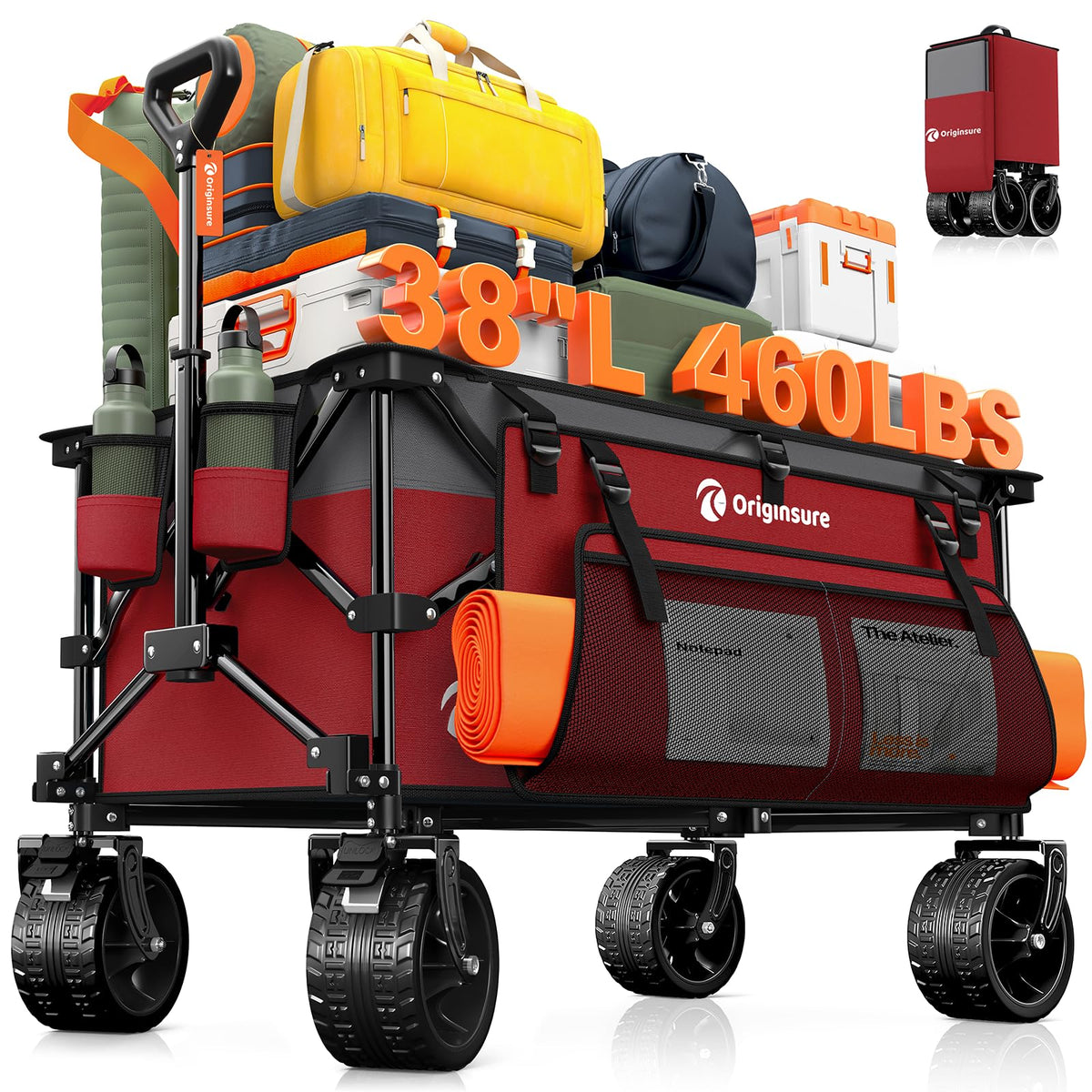 220L Foldable Beach Wagon Cart with Big Wheels